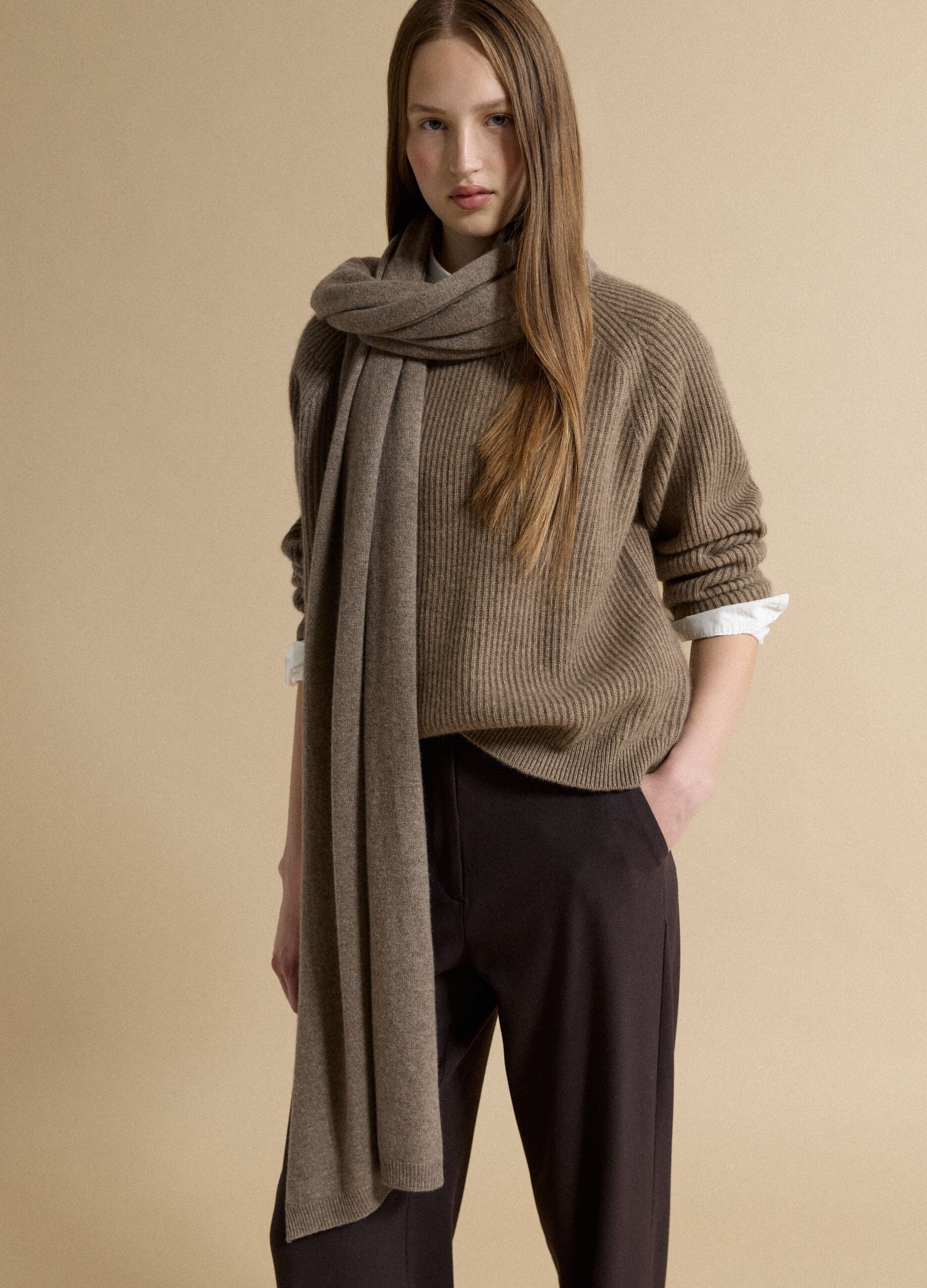 Brown pure cashmere oversized jumper