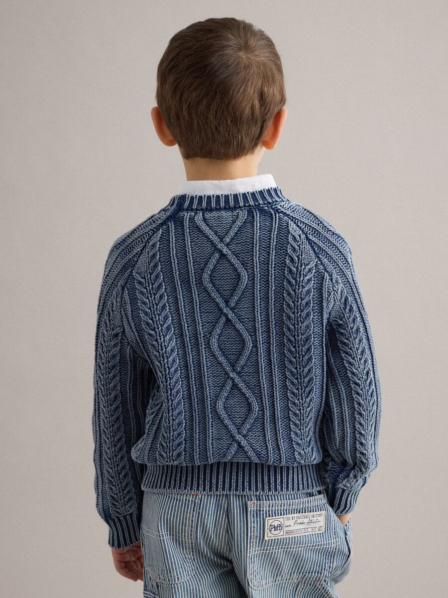 Children's blue pure cotton sweater, regular fit with knitted design_2