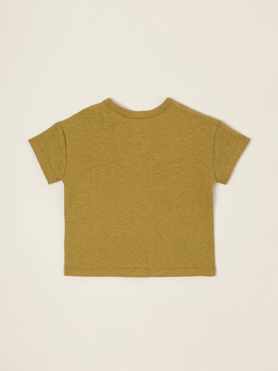 T-shirt verde in misto lino e cotone da neonato regular fit_2