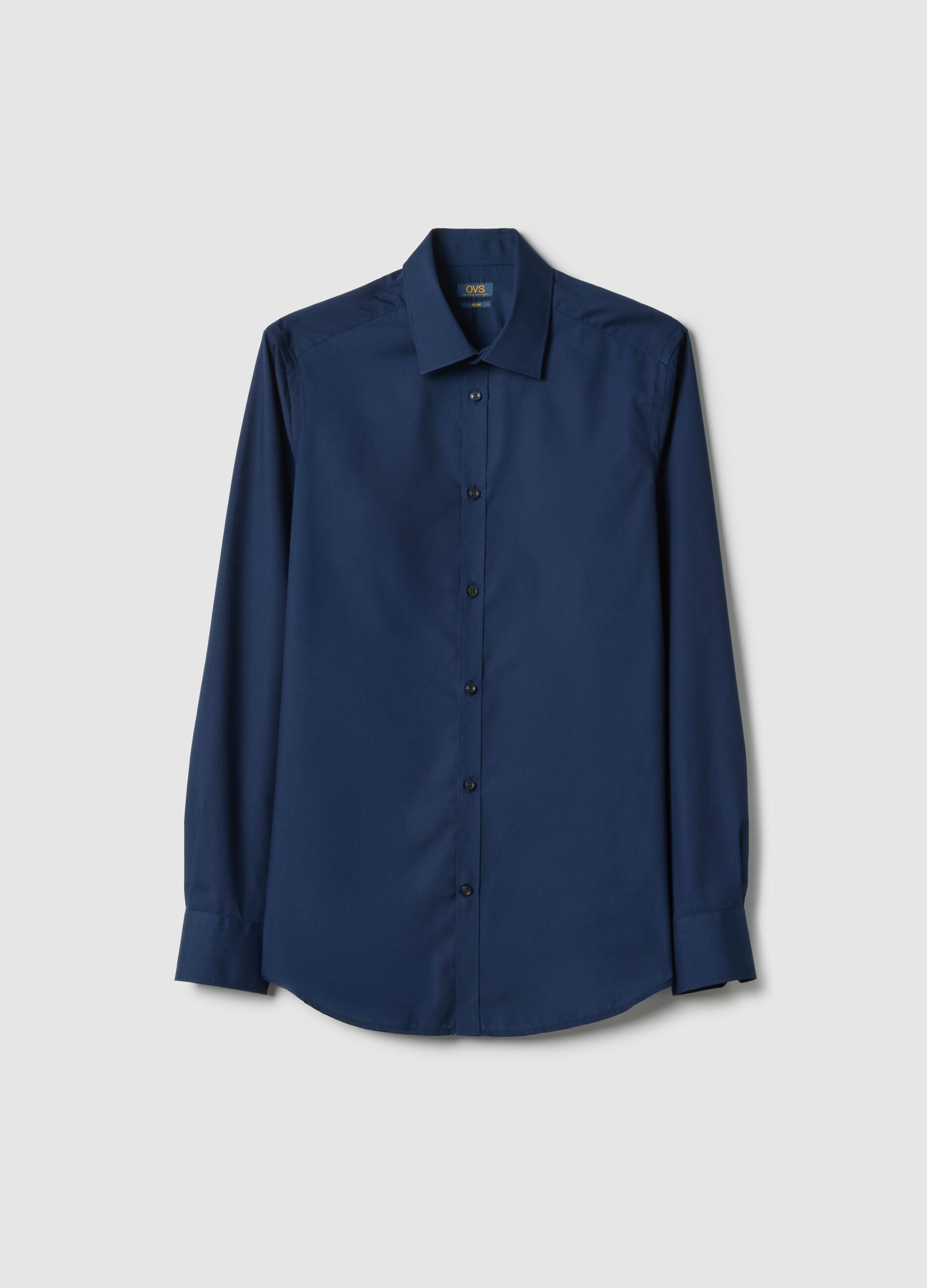 Blue cotton blend slim fit easy iron shirt