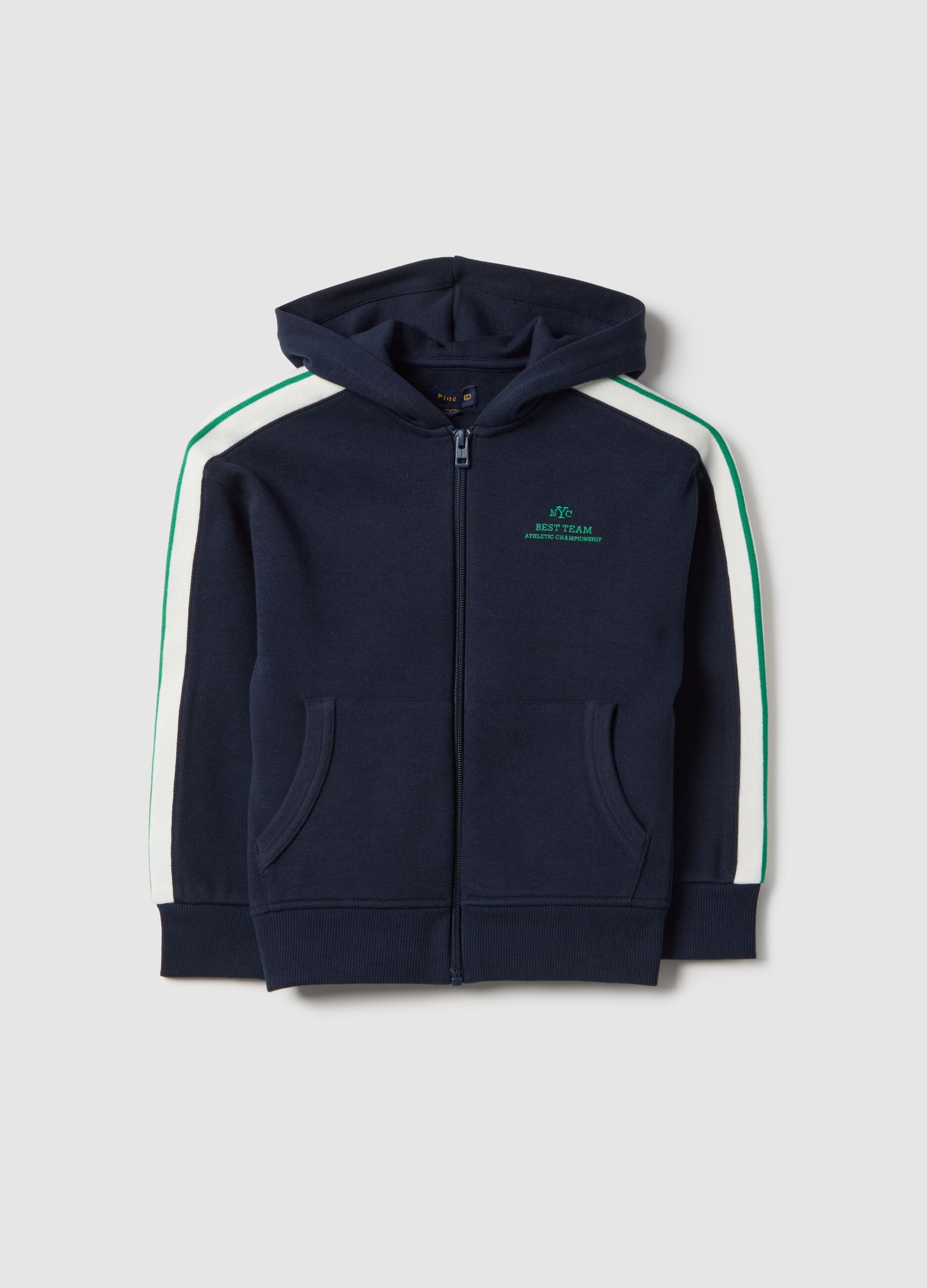 Blue cotton blend oversized fit hoodie for kids