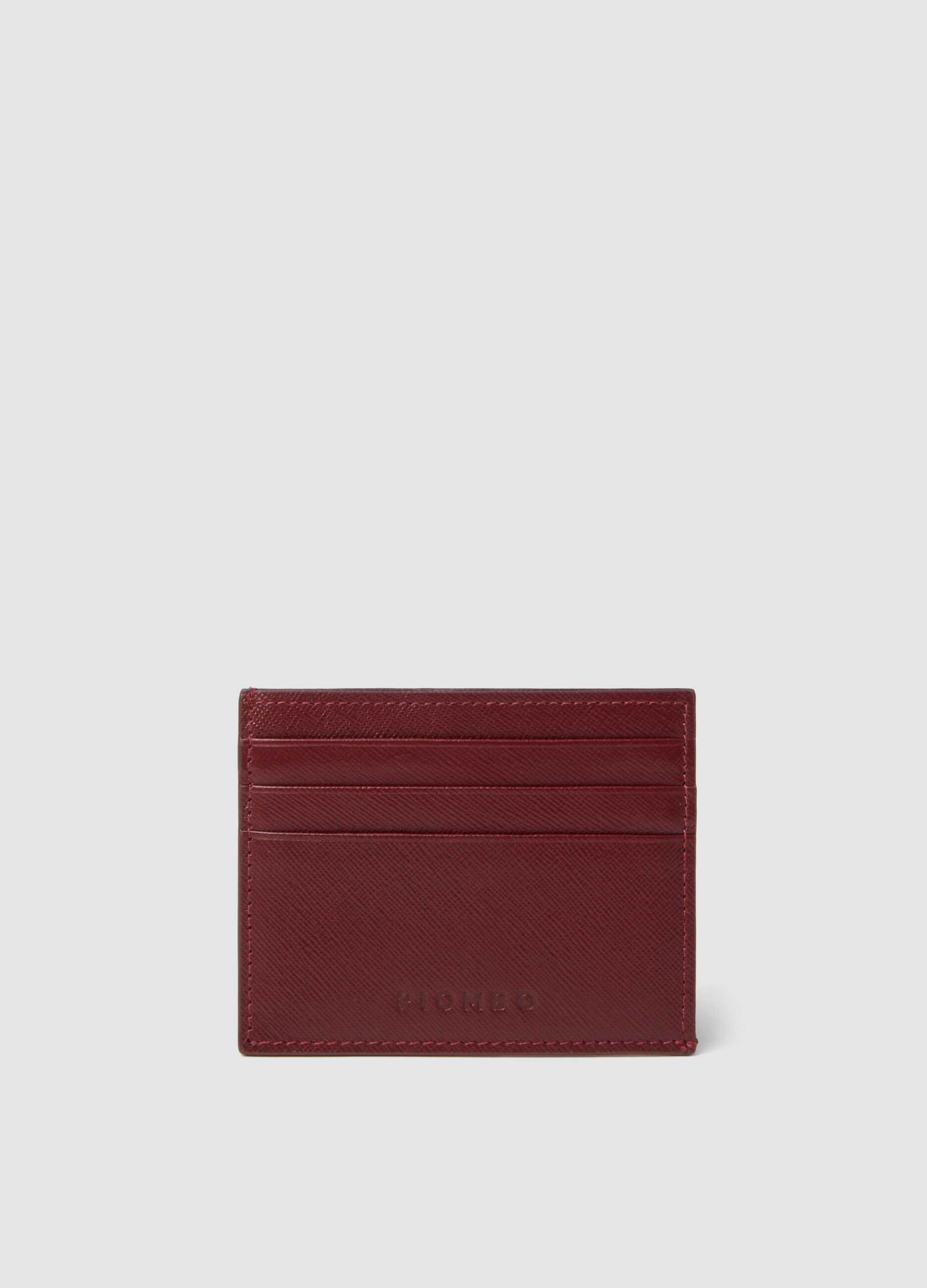 Red genuine leather card holder with side opening