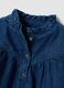Blue wide-fit pure cotton dress with crew neck and ruffle for girls_2