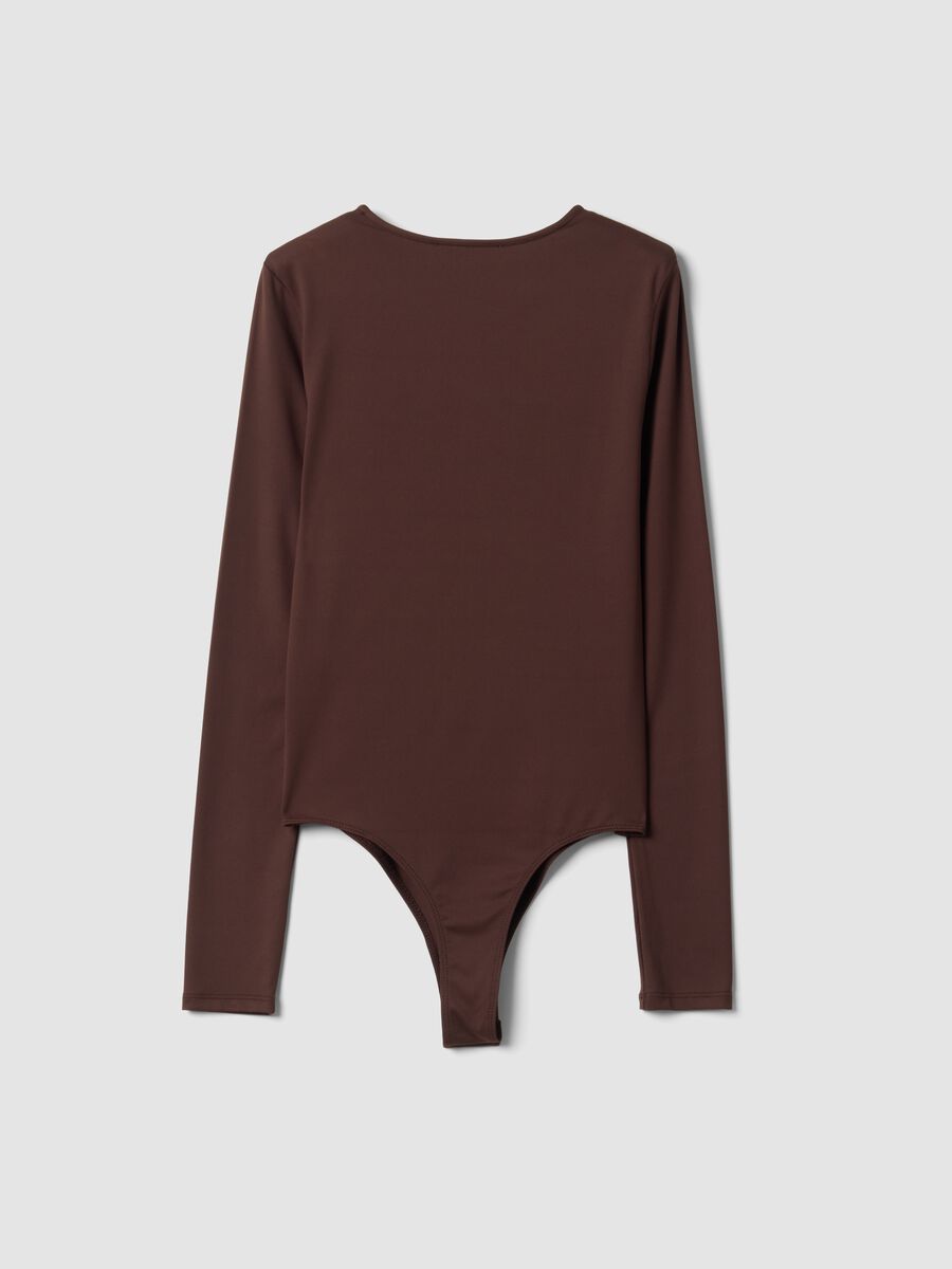 Body marrone in tessuto elasticizzato con girocollo fitted_2