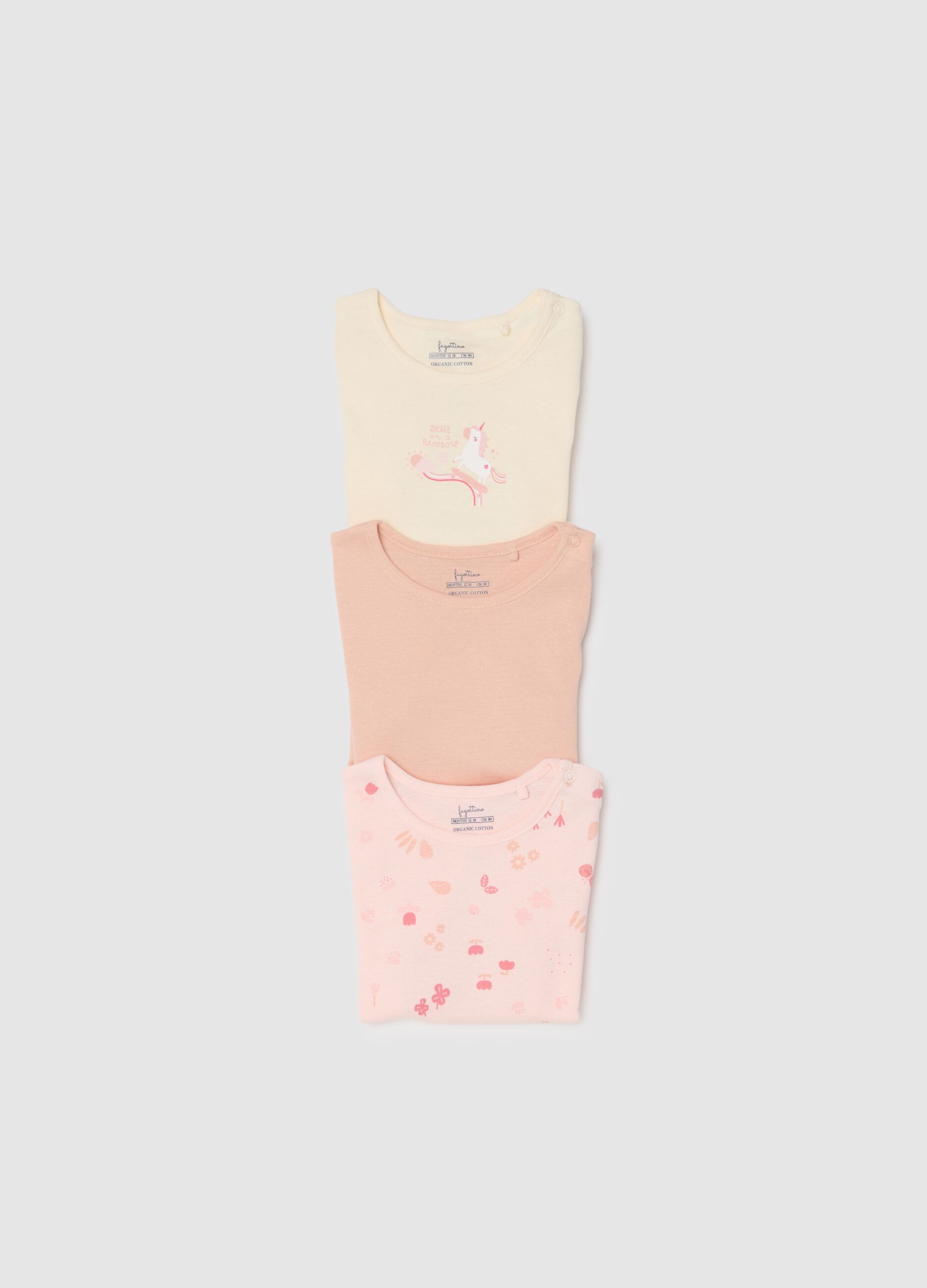 Multicolour short sleeve baby bodysuit tripack in pure cotton