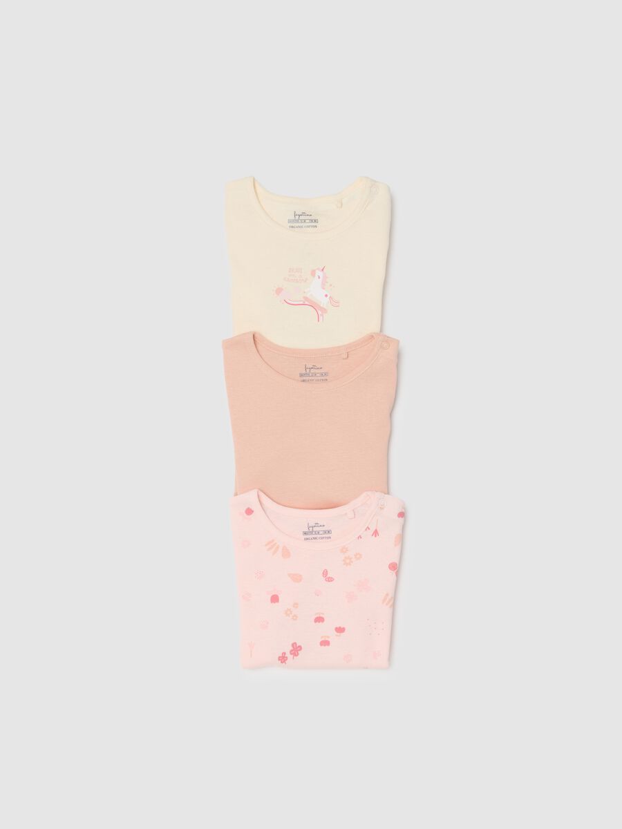 Multicolour short sleeve baby bodysuit tripack in pure cotton_3