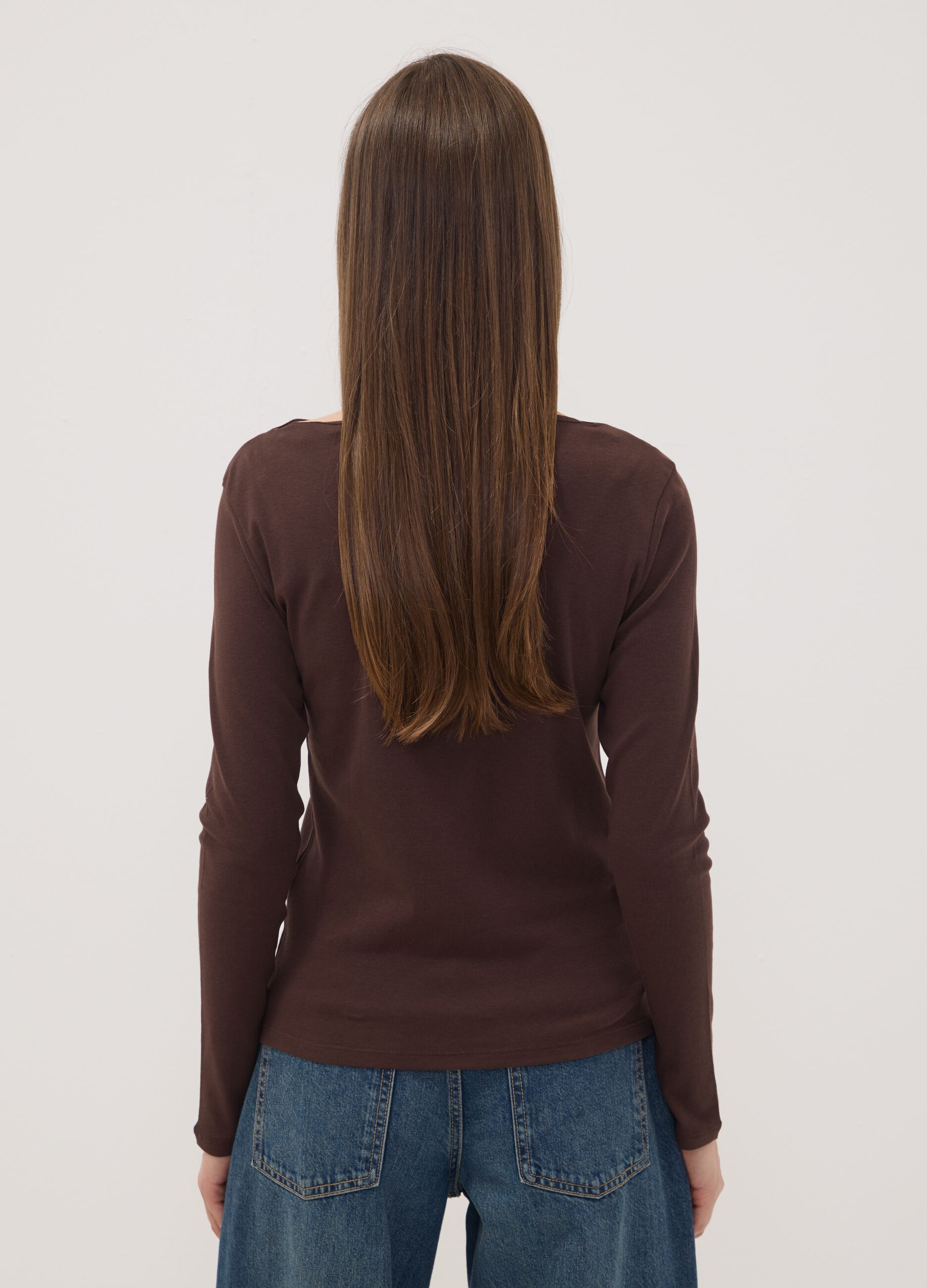Brown pure cotton crew-neck T-shirt