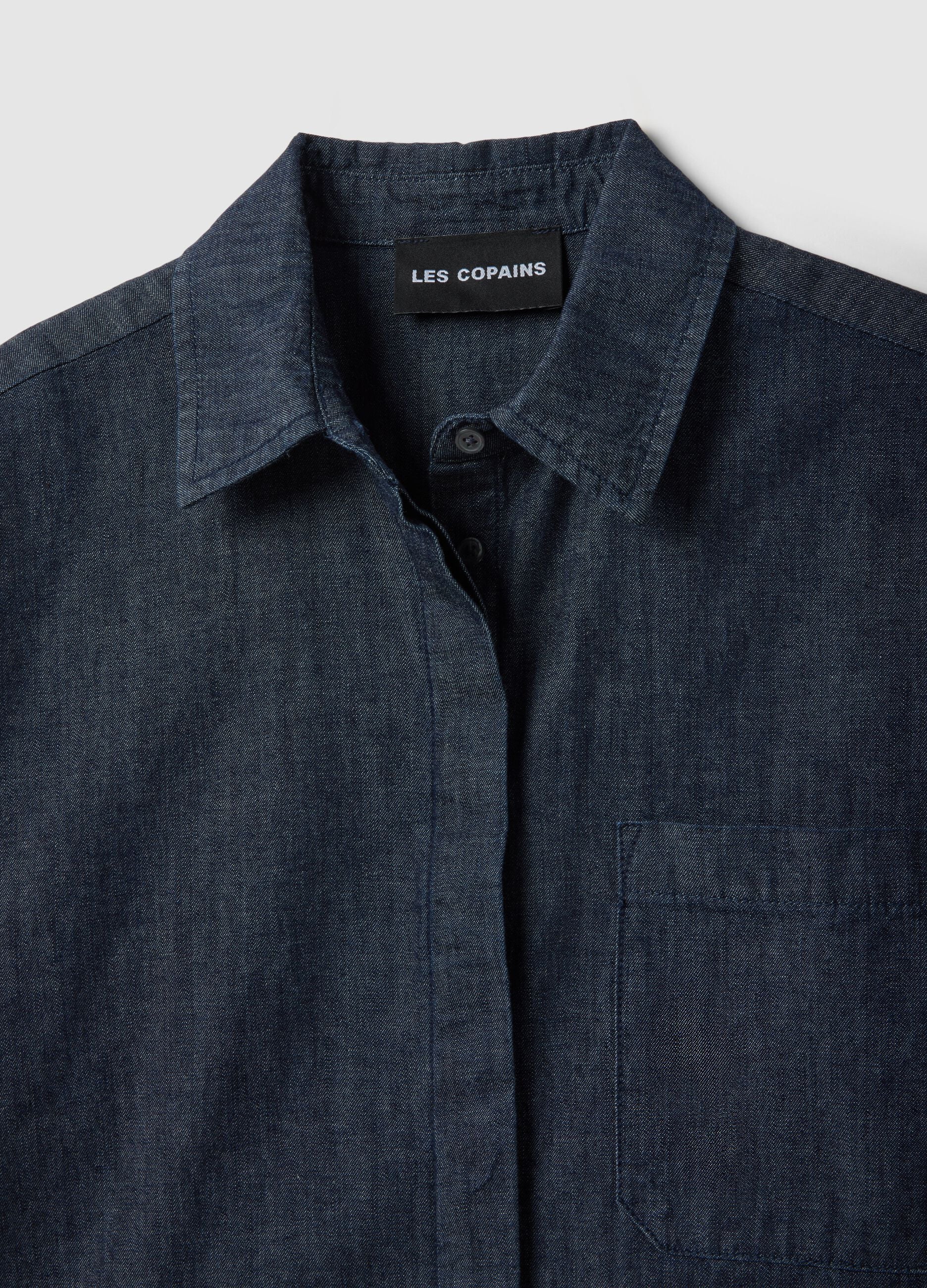 Oversized fit long shirt in pure blue denim cotton