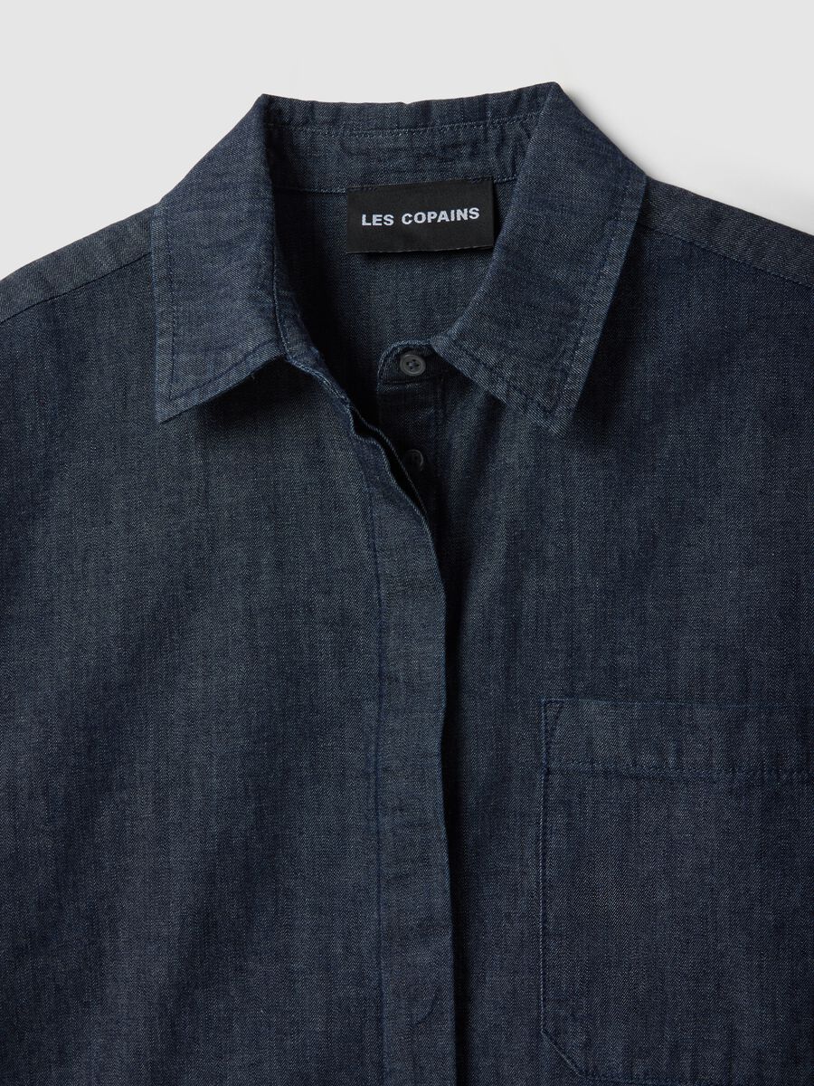 Oversized fit long shirt in pure blue denim cotton_5