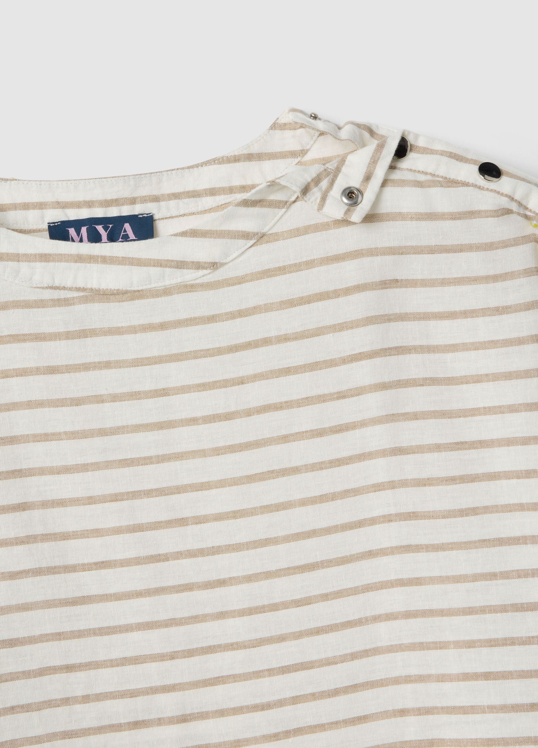Multicolour striped linen blend regular fit t-shirt