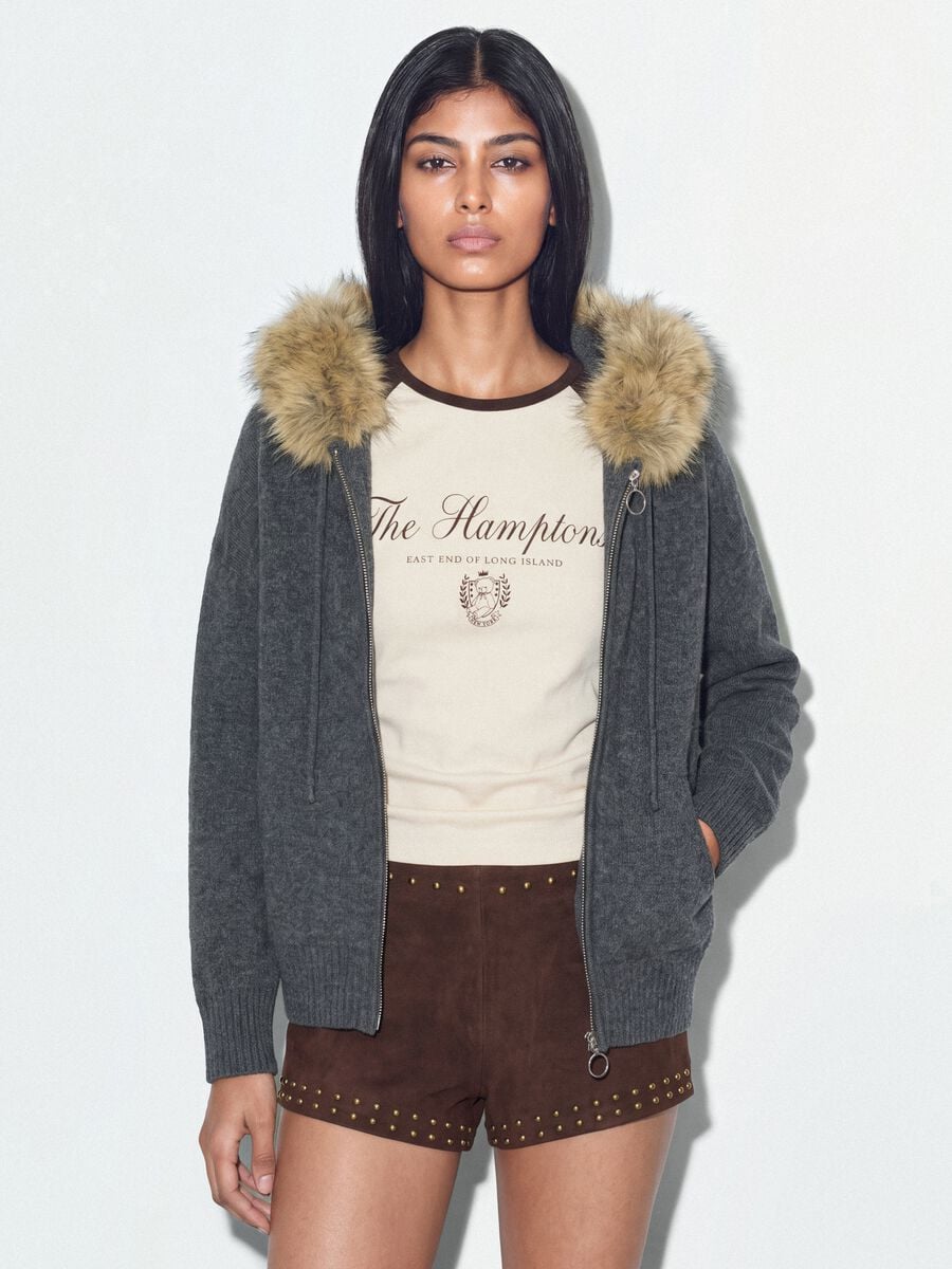 Grey stretch wool cardigan with contrasting collar_0