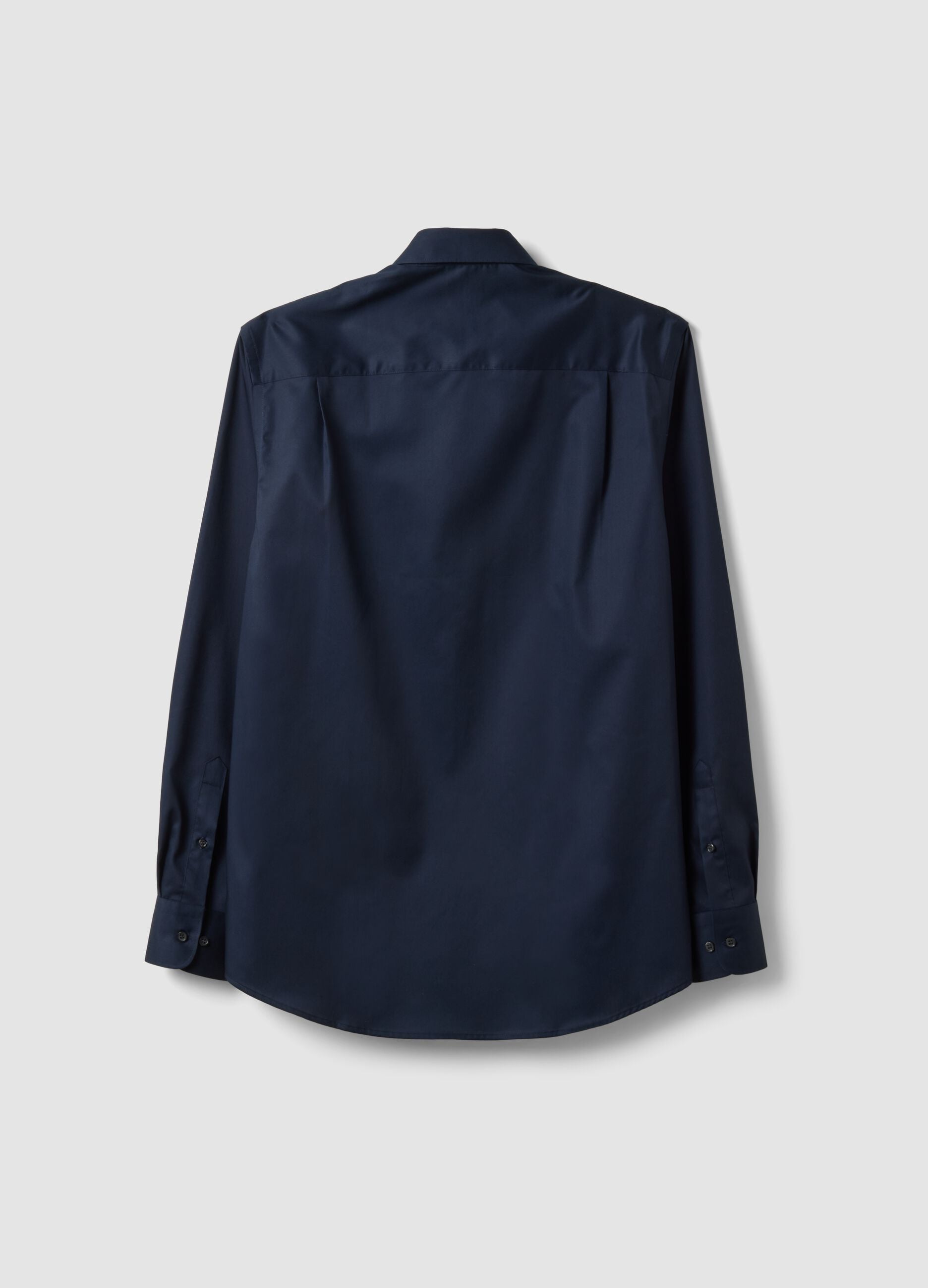 Blue pure cotton shirt with classic collar, regular fit, non-iron