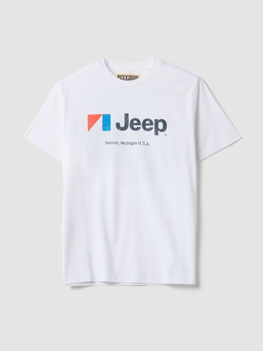 T-shirt bianca in puro cotone girocollo con stampa Jeep_4