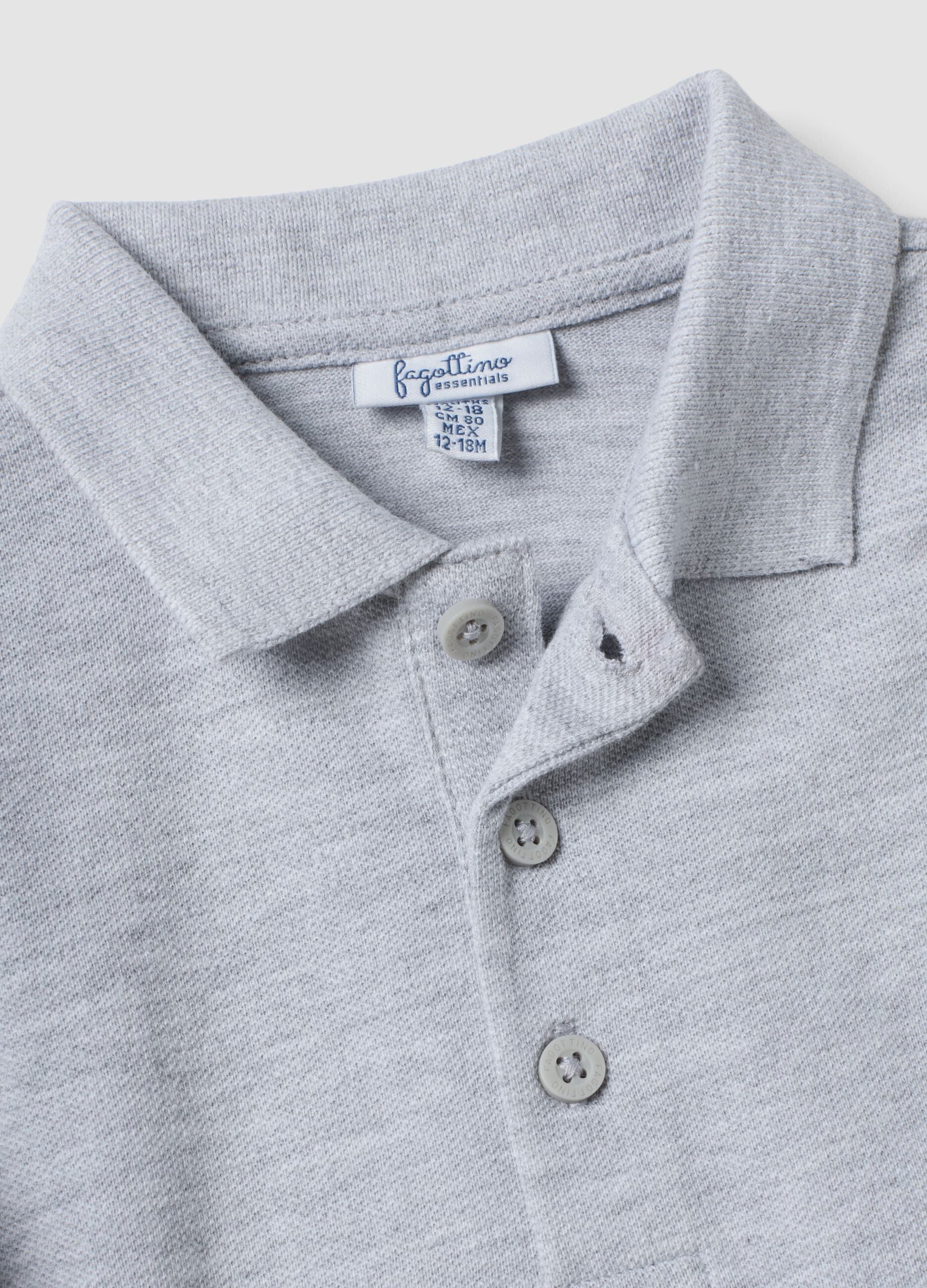 Grey organic cotton long-sleeve polo shirt