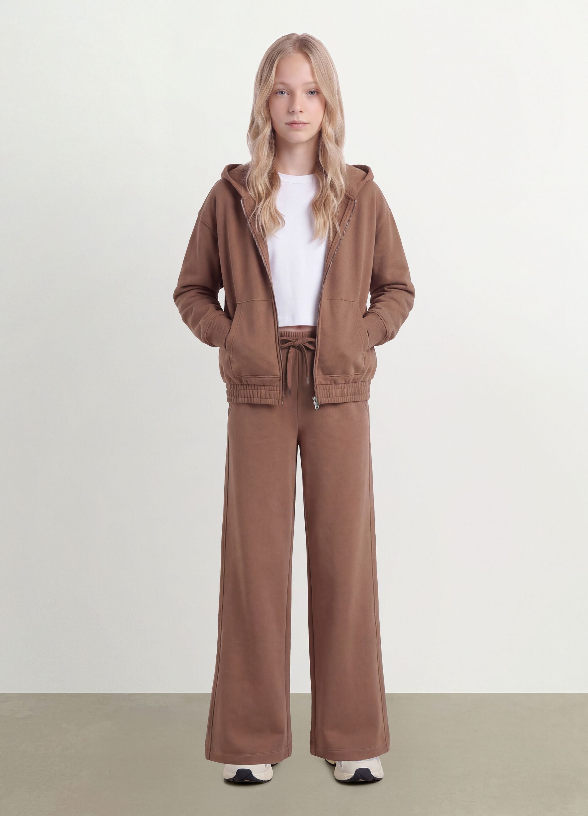 Brown culotte trousers in 100% organic cotton for girls