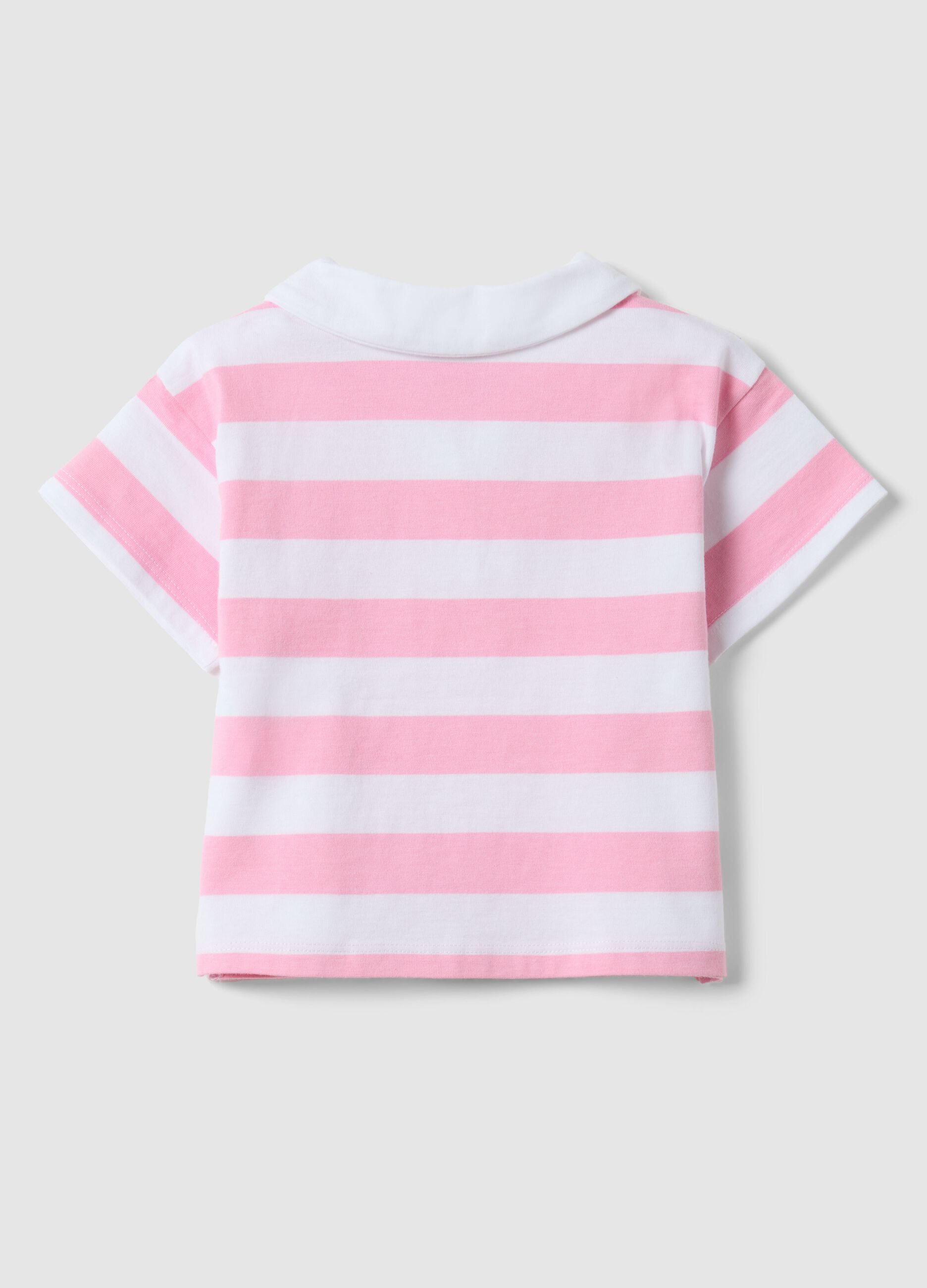 Girls' multicolour striped pure cotton polo with embroidered heart