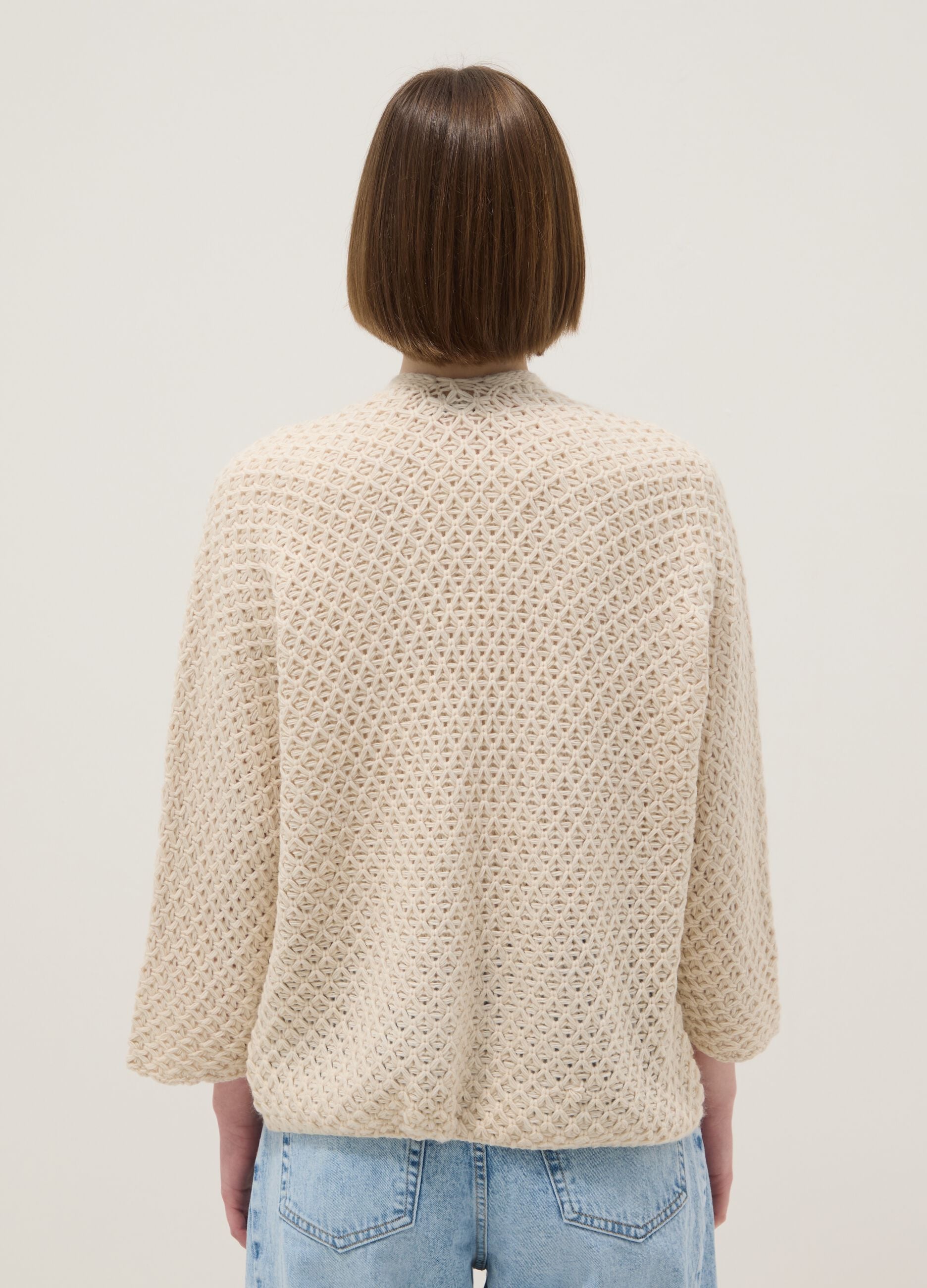 Beige Regular Fit Cable Knit Cardigan