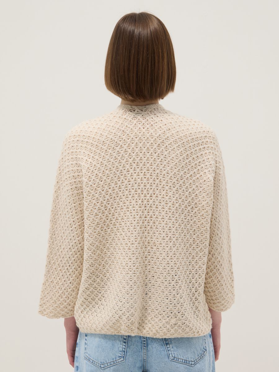 Beige Regular Fit Cable Knit Cardigan_3