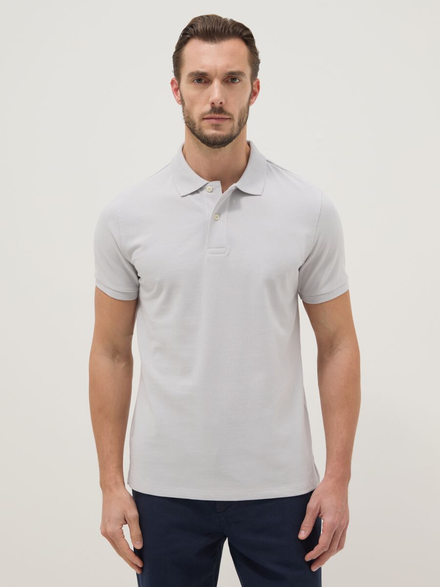 Grey cotton short-sleeved polo regular fit_0