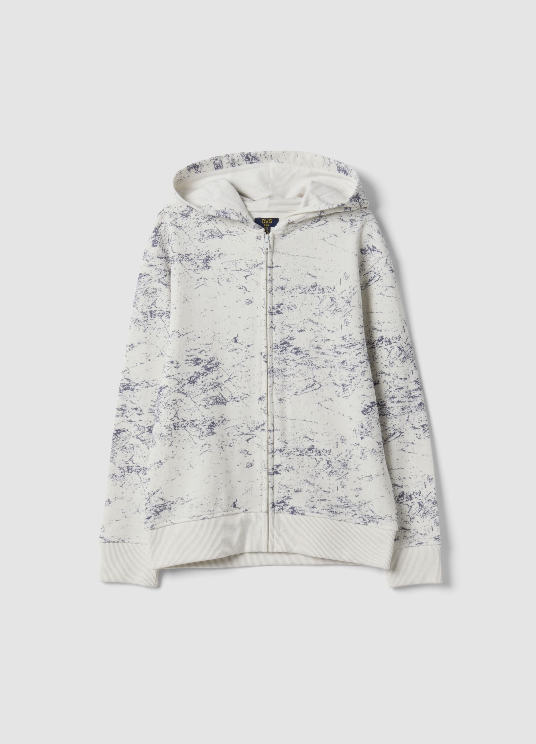 White cotton-blend hoodie sweatshirt with crew neck, oversized fit