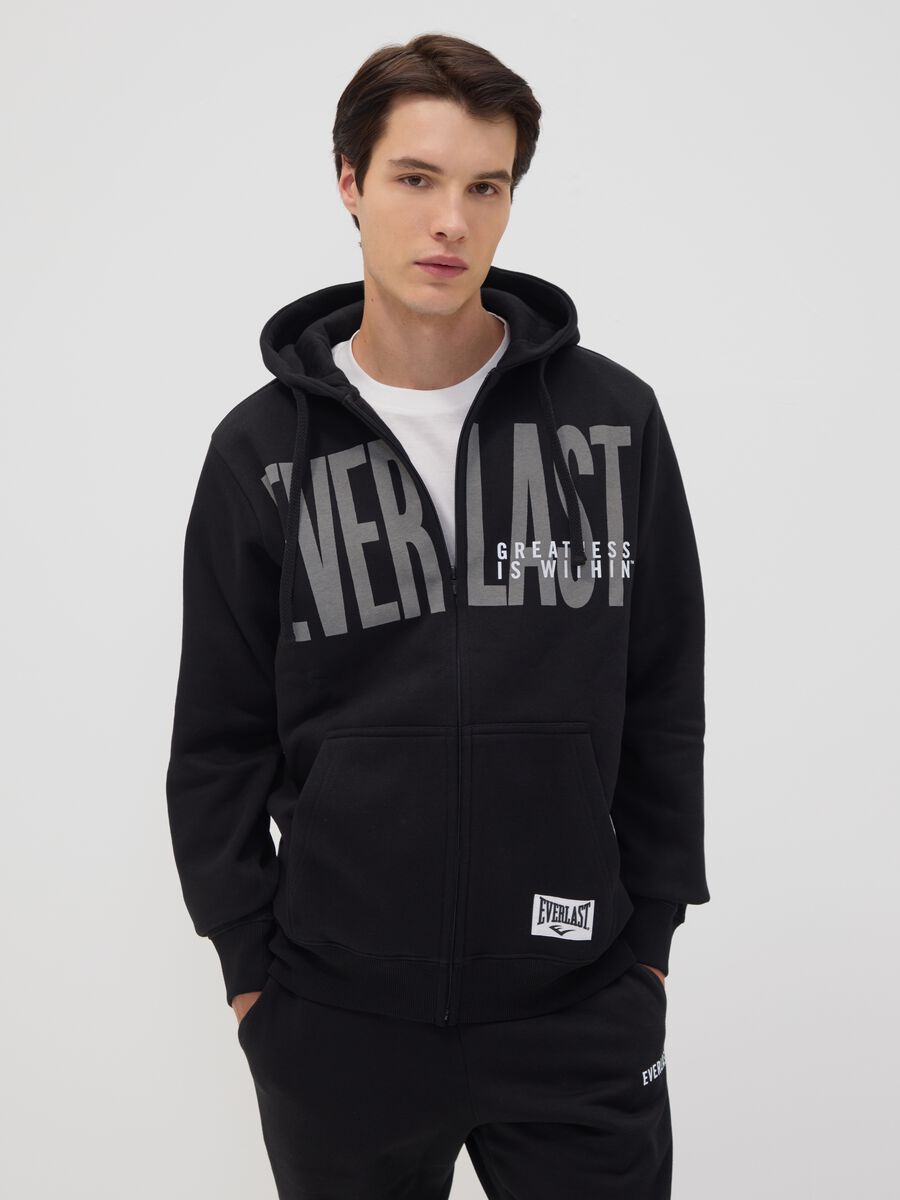 Black cotton-blend zip-up hoodie_0