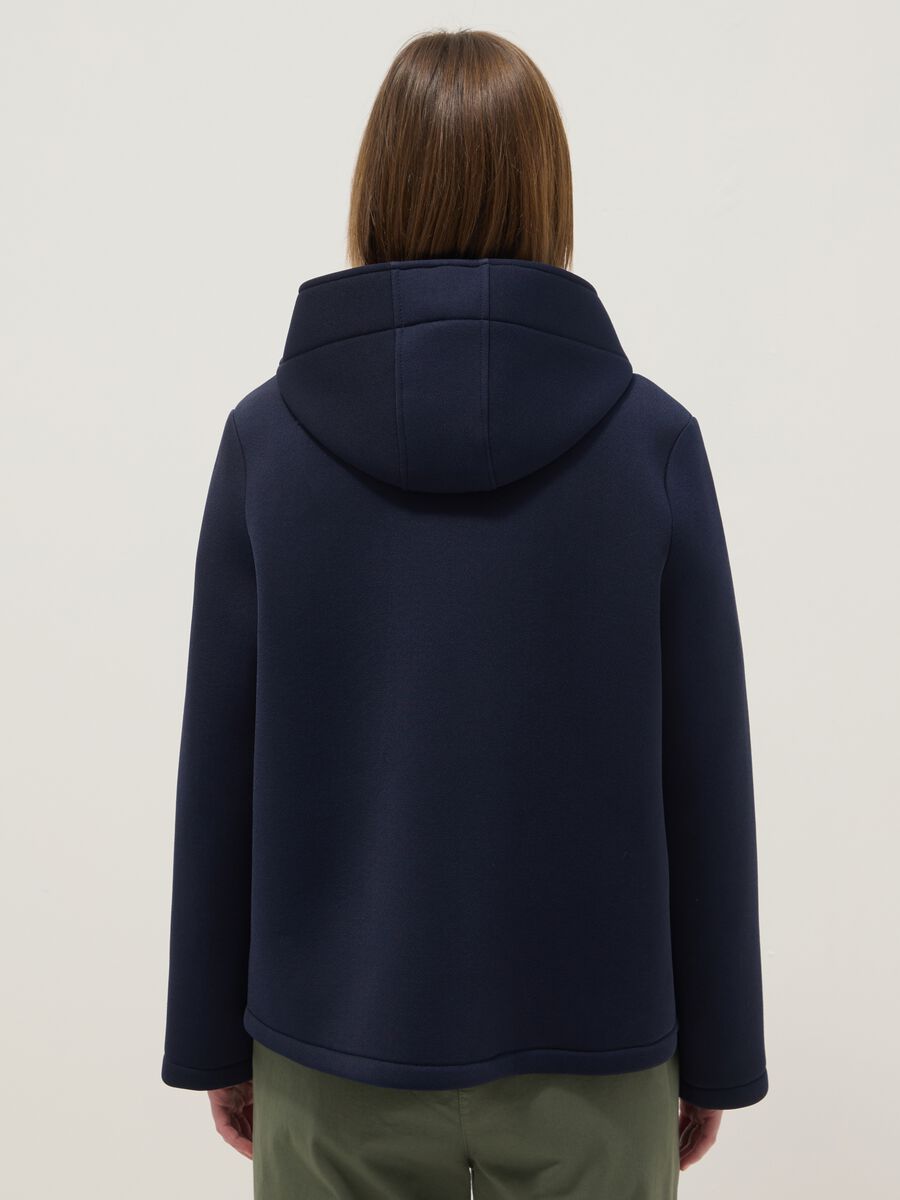 Blue regular fit jacket with hood and buttons_3