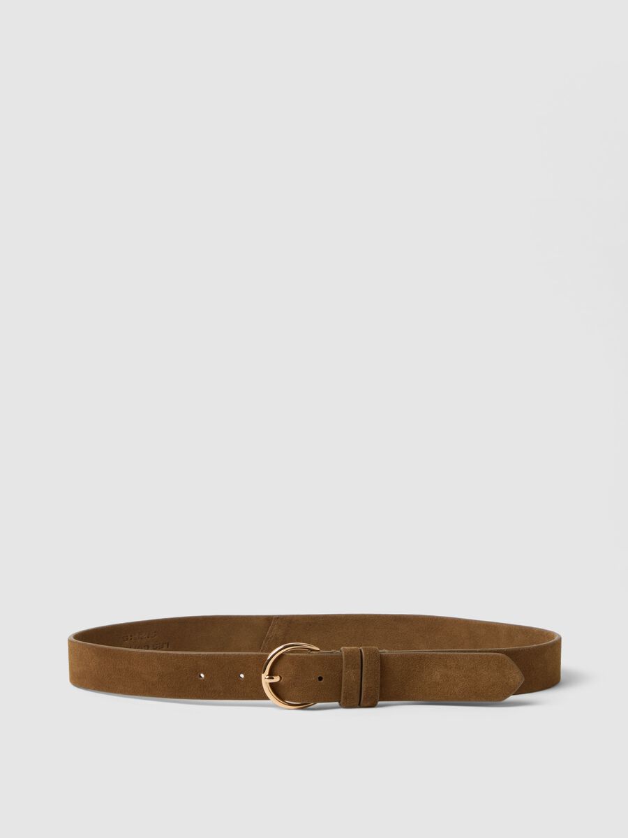 Cintura in vera pelle marrone con fibbia dorata_0