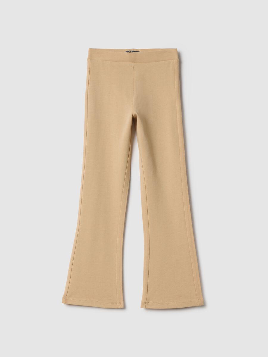 Girls' beige stretch cotton flare fit leggings_0