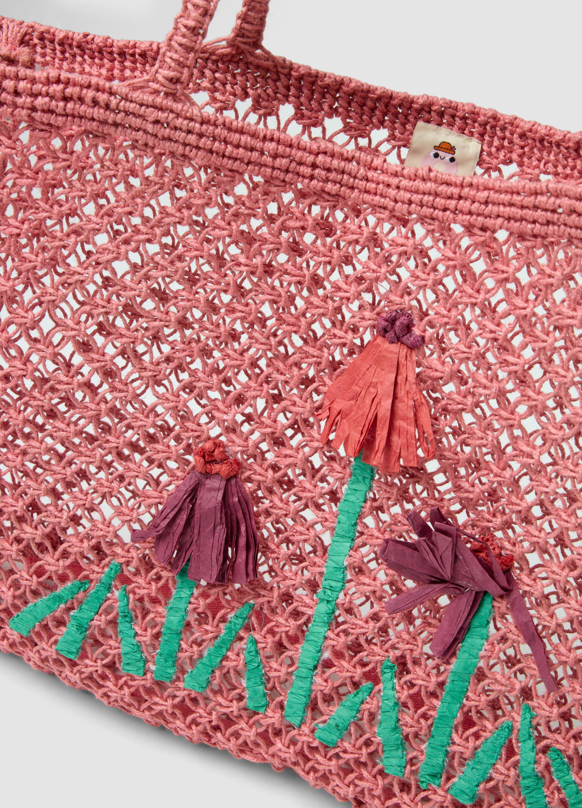 Borsa da mare in misto juta a rete traforata multicolor