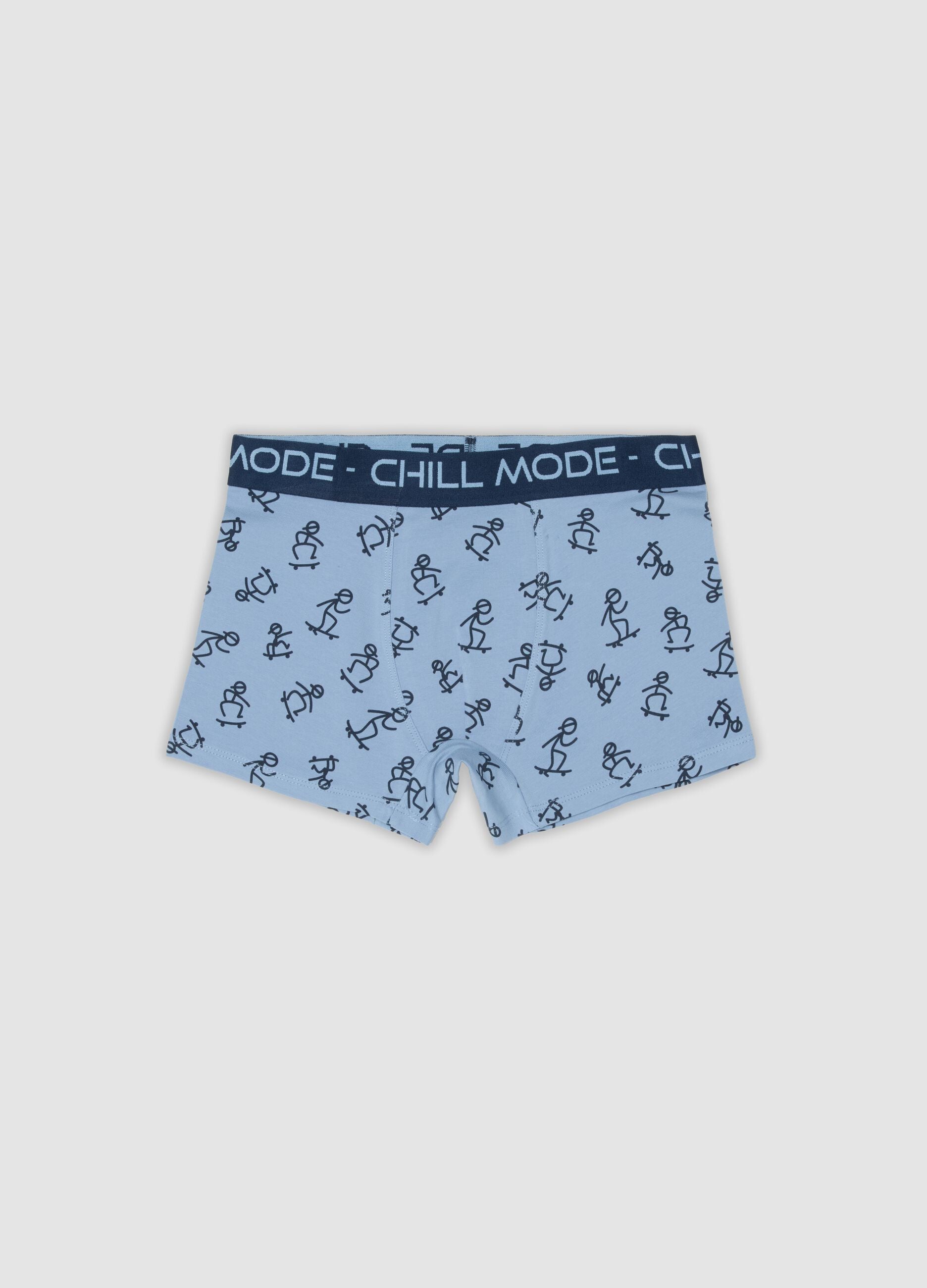 Blue midi boxer shorts in organic cotton with all-over print for boys