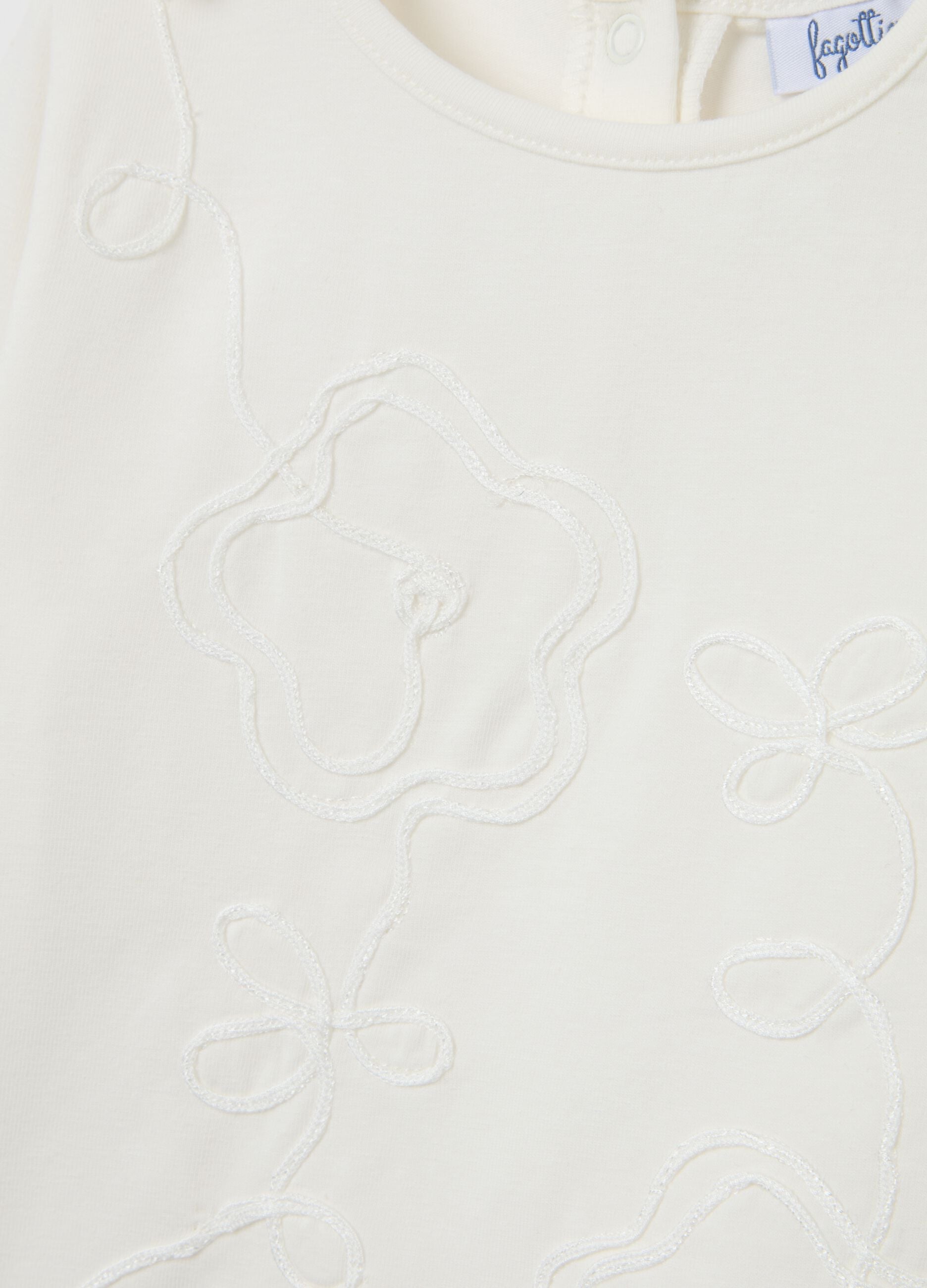 White stretch cotton embroidered girls' top, regular fit