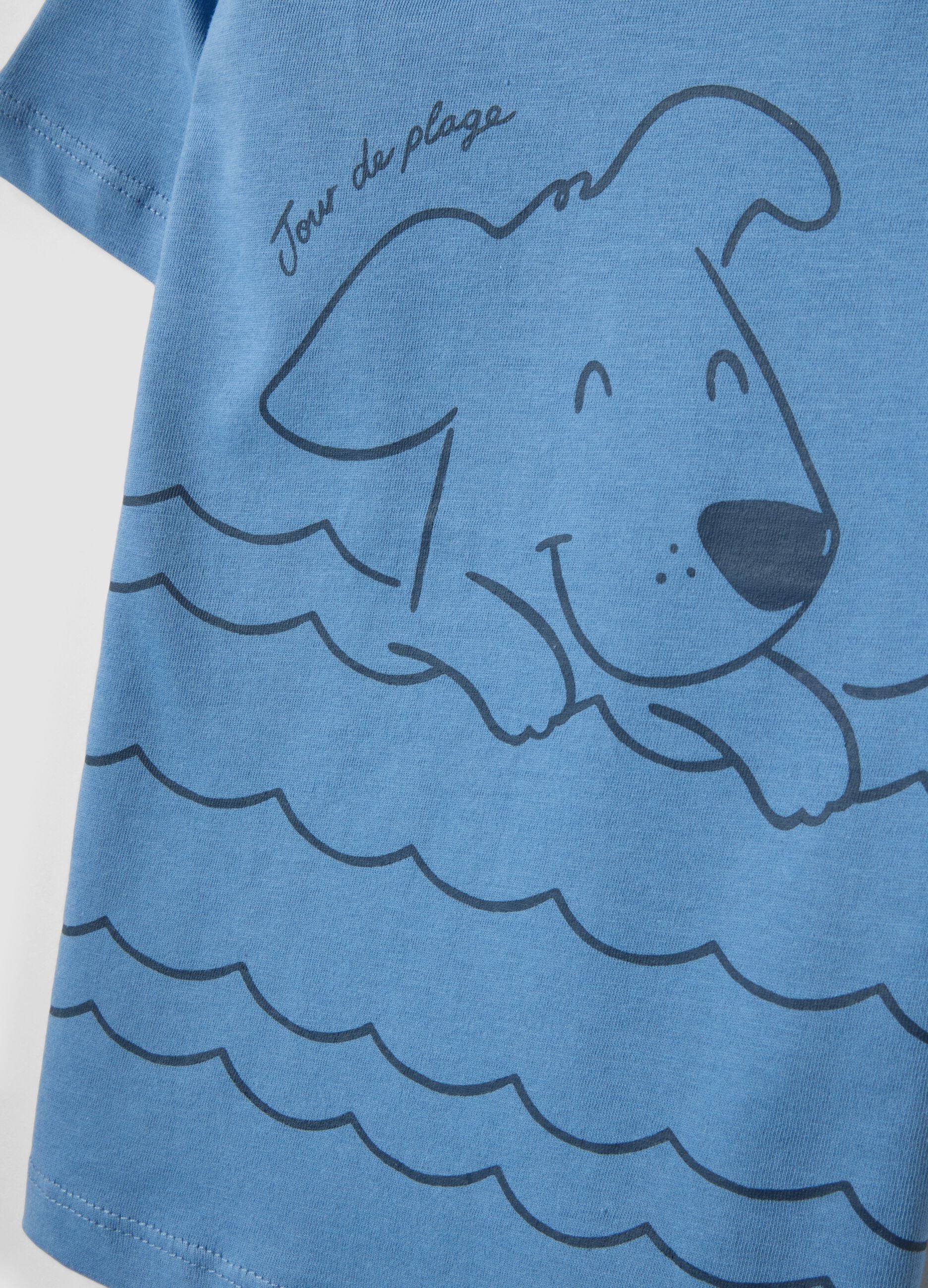 Blue pure cotton kid&rsquo;s T-shirt with regular fit and dog print