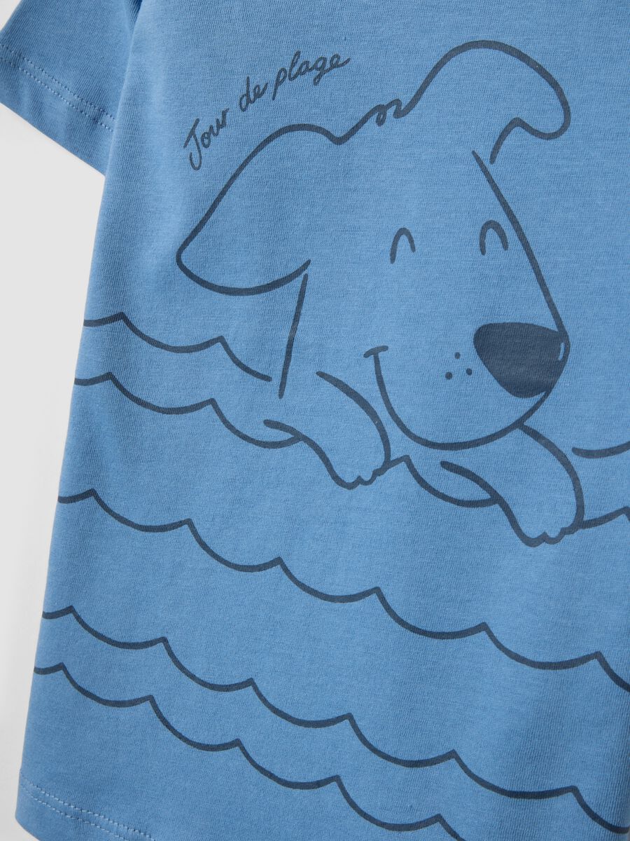 Blue pure cotton kid&rsquo;s T-shirt with regular fit and dog print_3