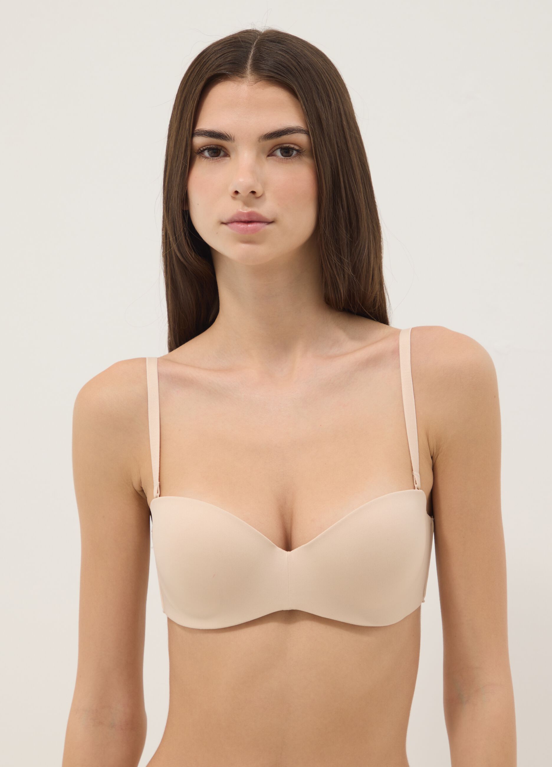 Beige balconette bra with removable padding