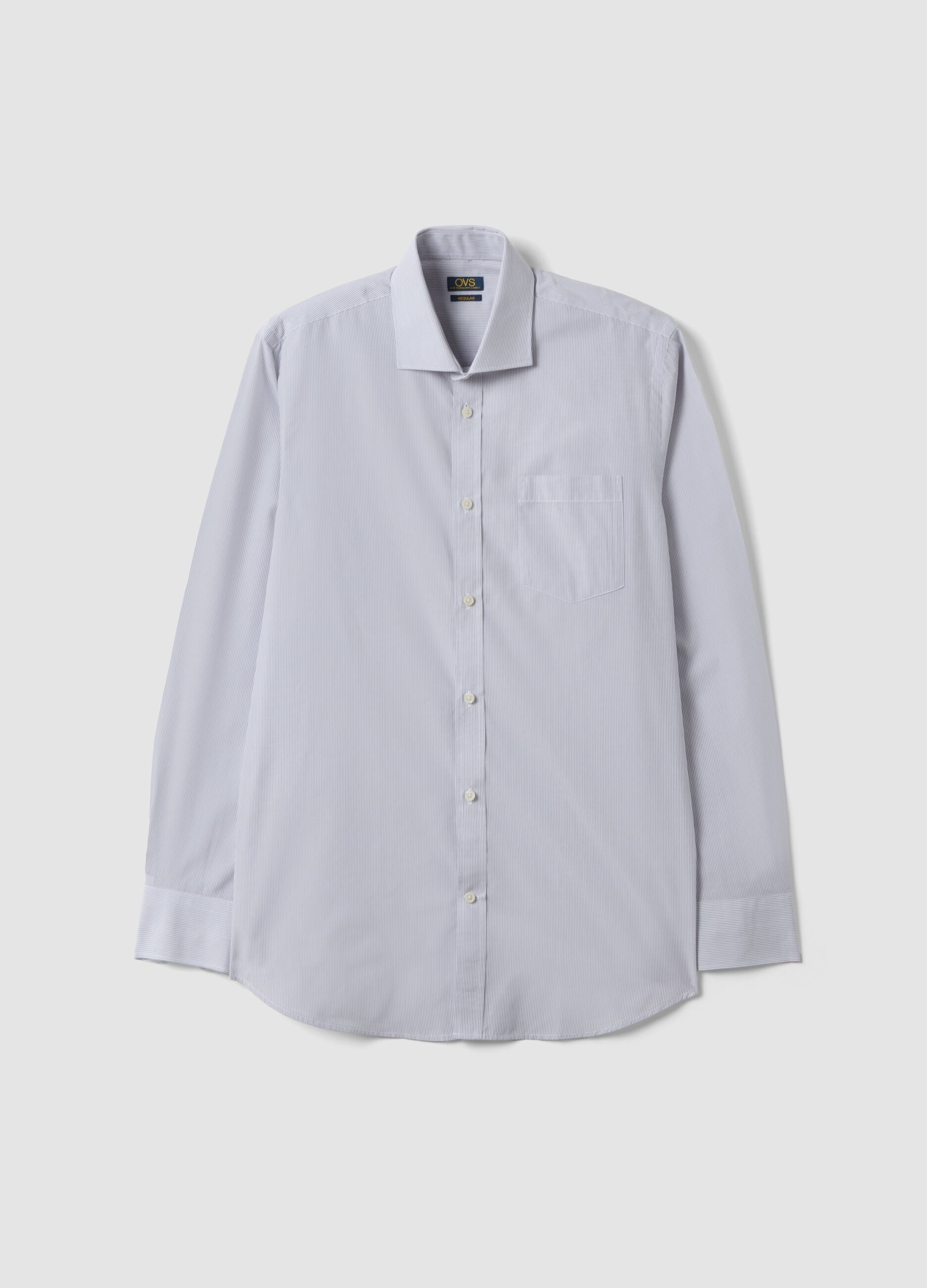 Grey easy-iron cotton-blend shirt with fine stripes, regular fit