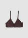 Brown stretch microfibre triangle bra with lace_0