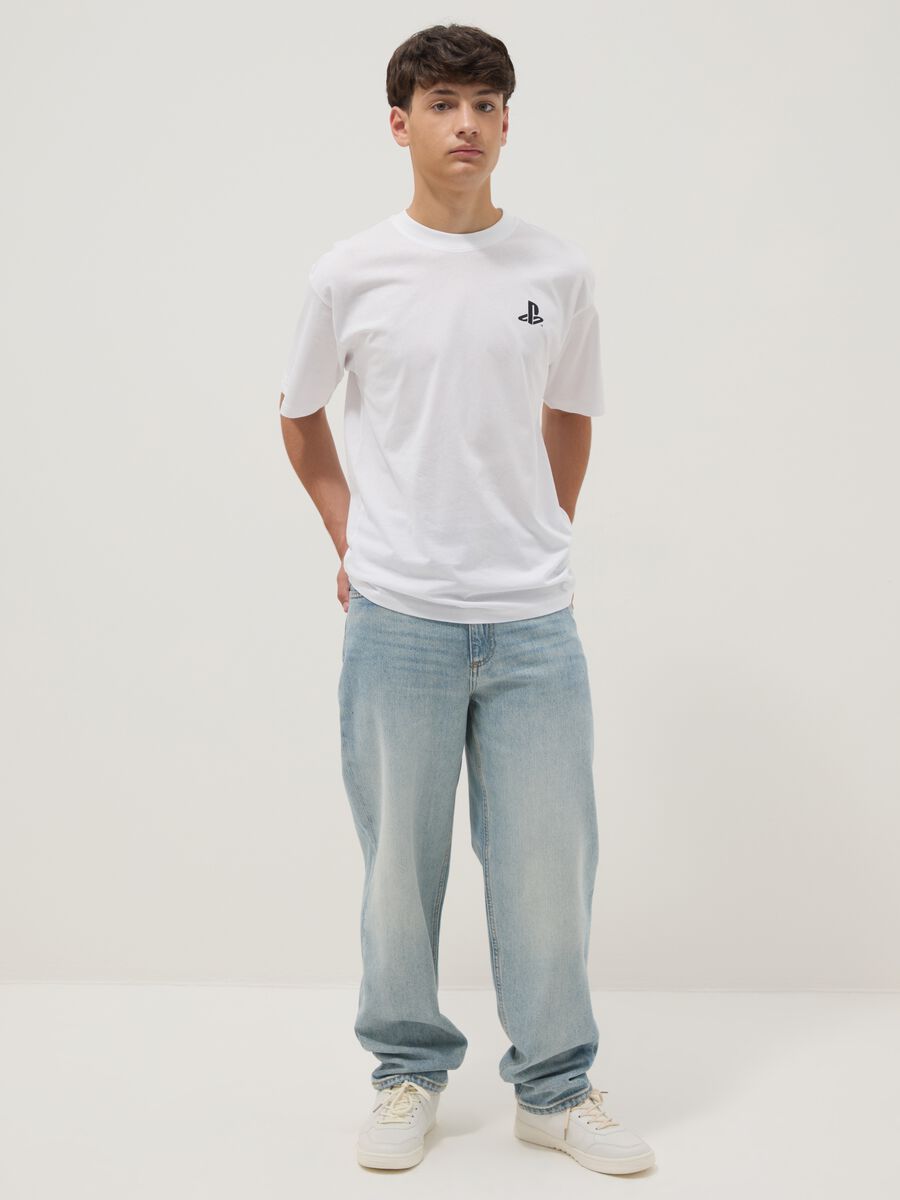 Jeans baggy in puro cotone denim azzurri da ragazzo_0