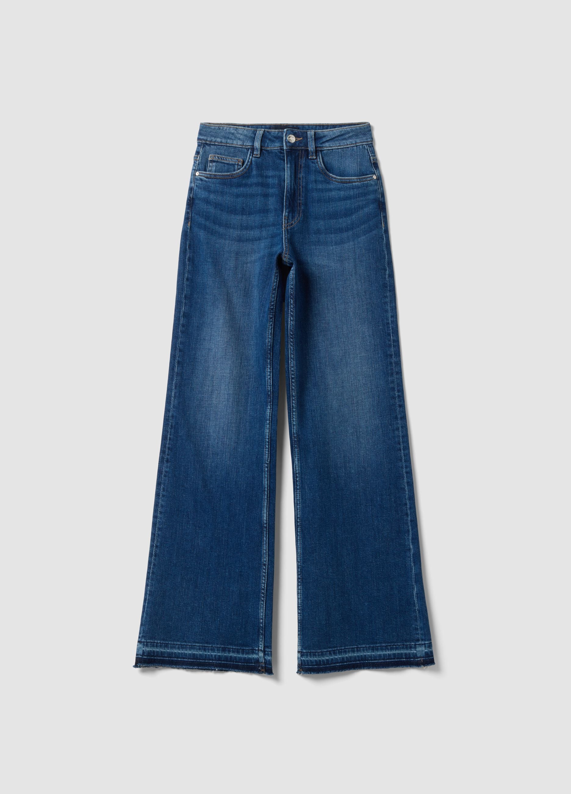 Blue wide-leg stretch cotton jeans