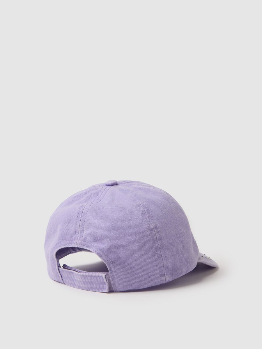 Cappello con visiera in puro cotone viola da bambina con stelle e strass_1