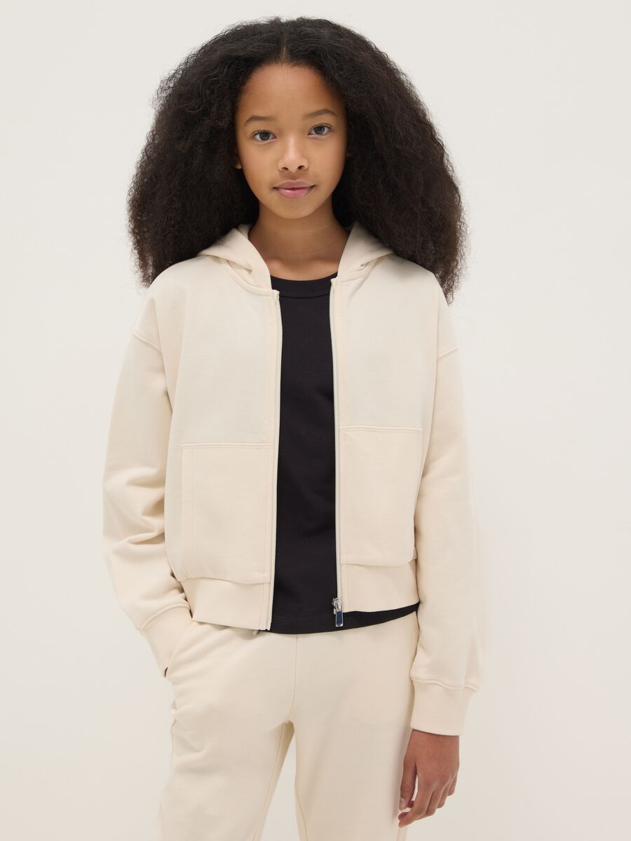 Girl's beige pure cotton hoodie in relaxed fit_0