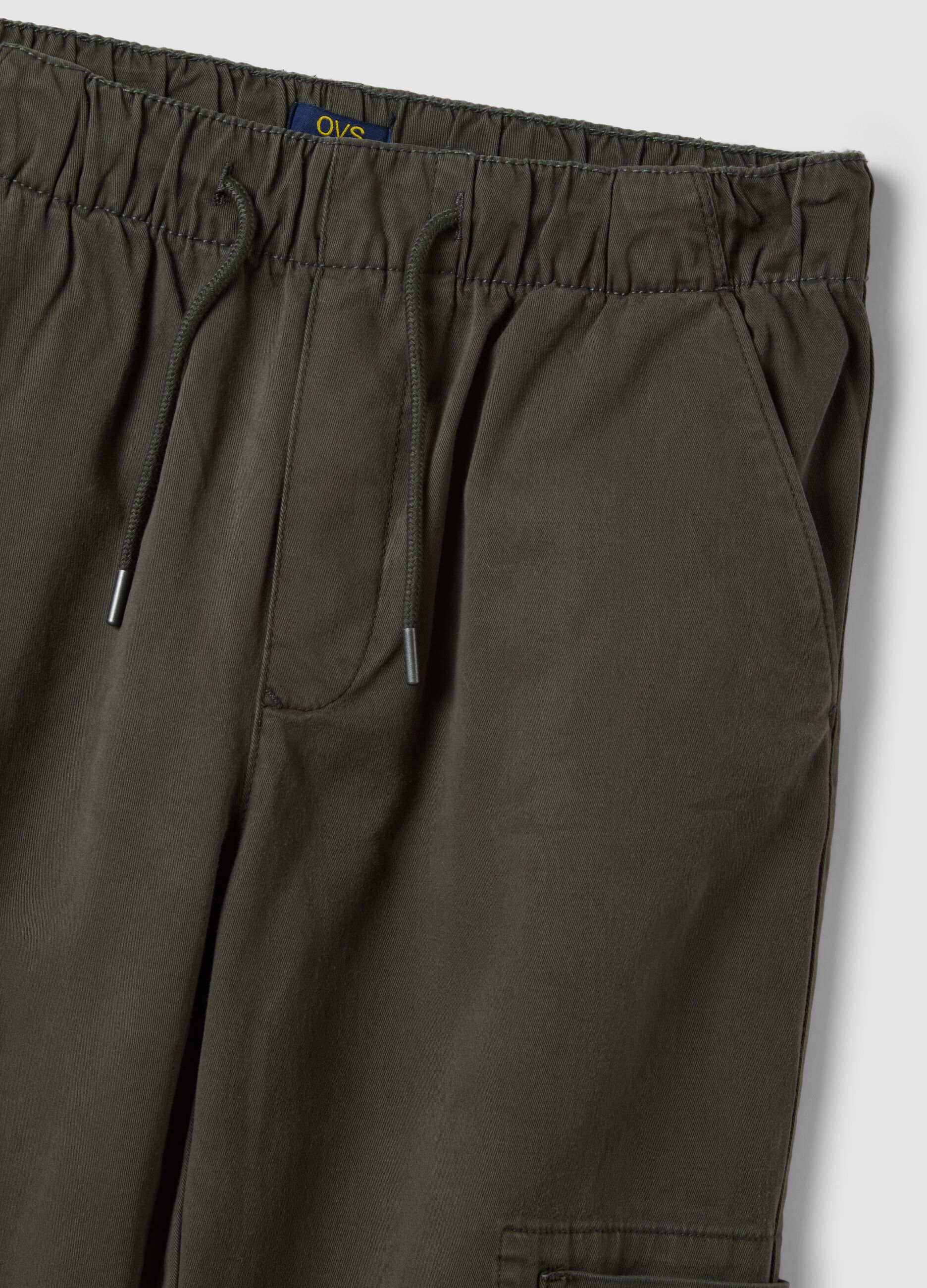 Green stretch cotton cargo joggers