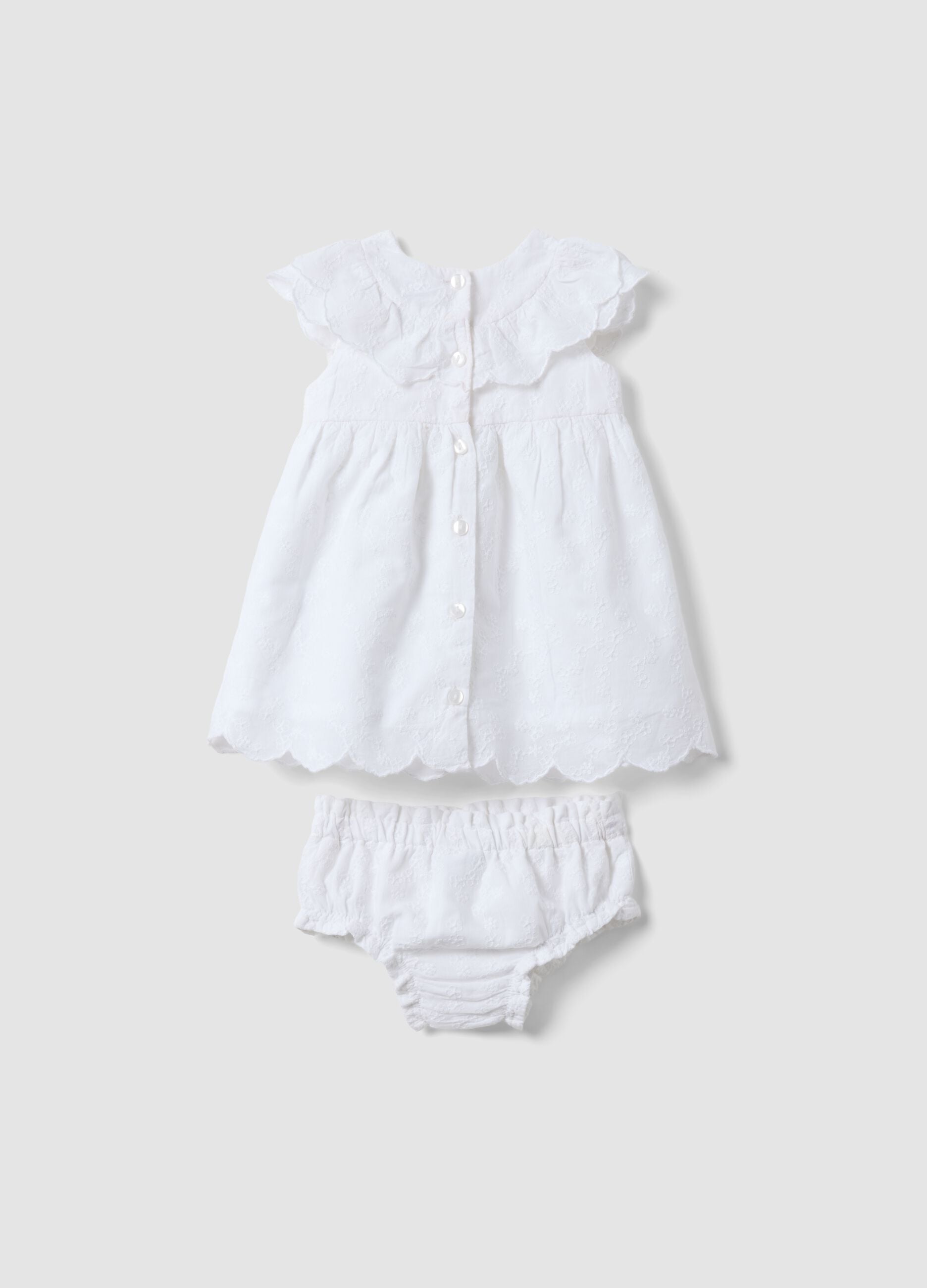 White pure cotton set with dress and bloomers