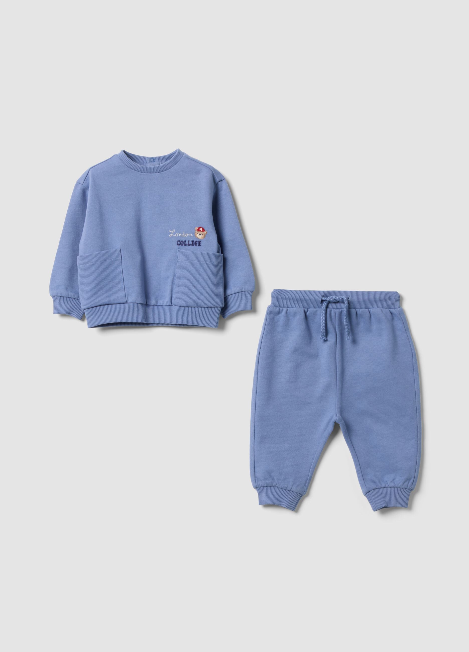 Blue organic cotton sweatshirt and joggers set for baby