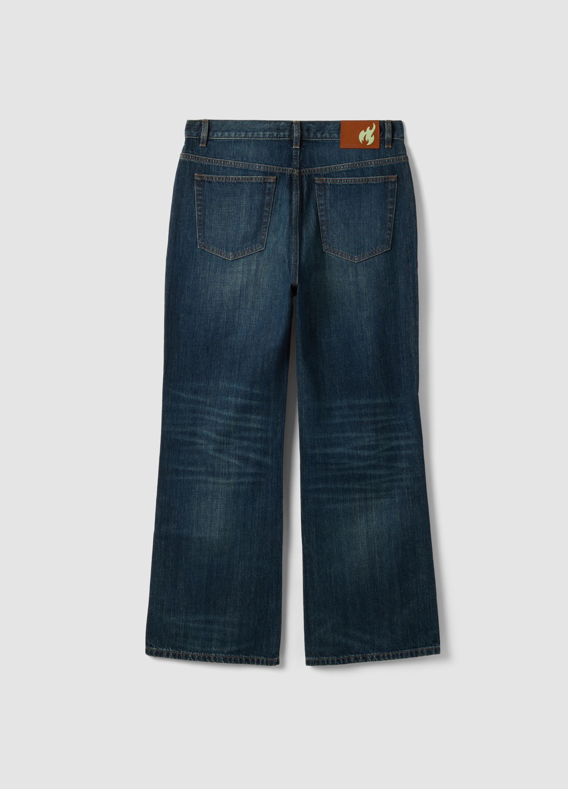 Blue pure cotton denim jeans with flare fit