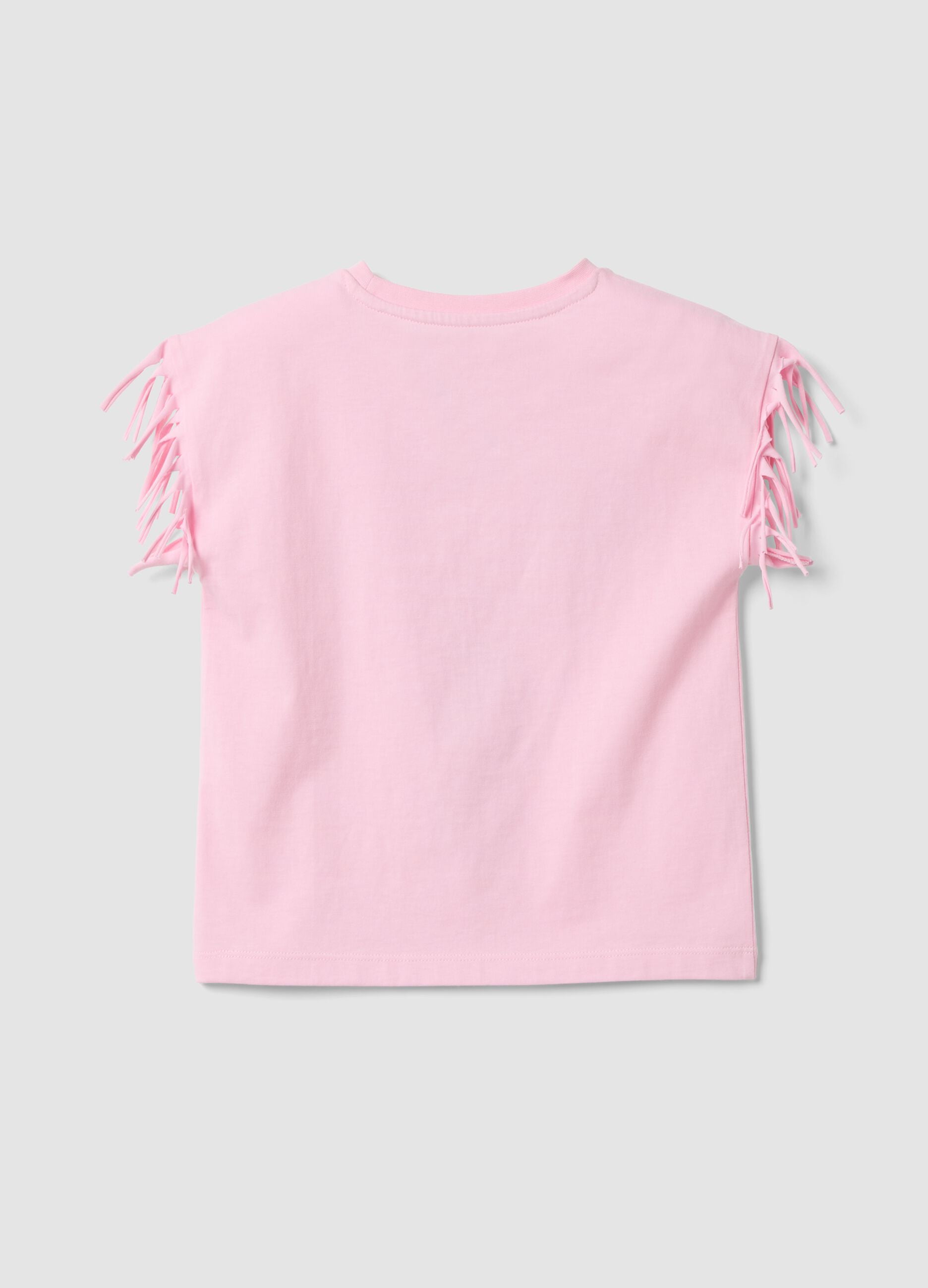 Pink pure cotton T-shirt with fringed sleeves and Toy Story print