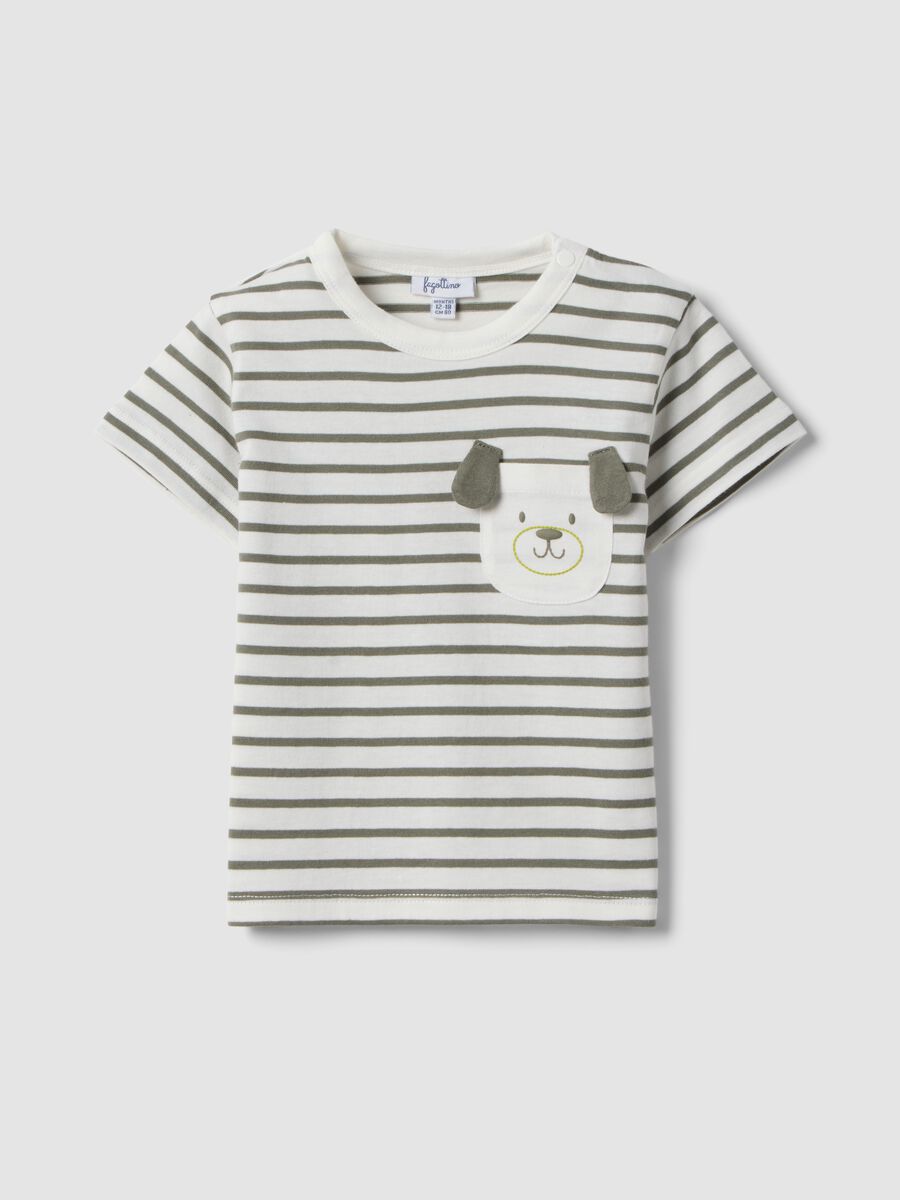 Boys&rsquo; pure cotton multicolour striped T-shirt with dog pocket_0
