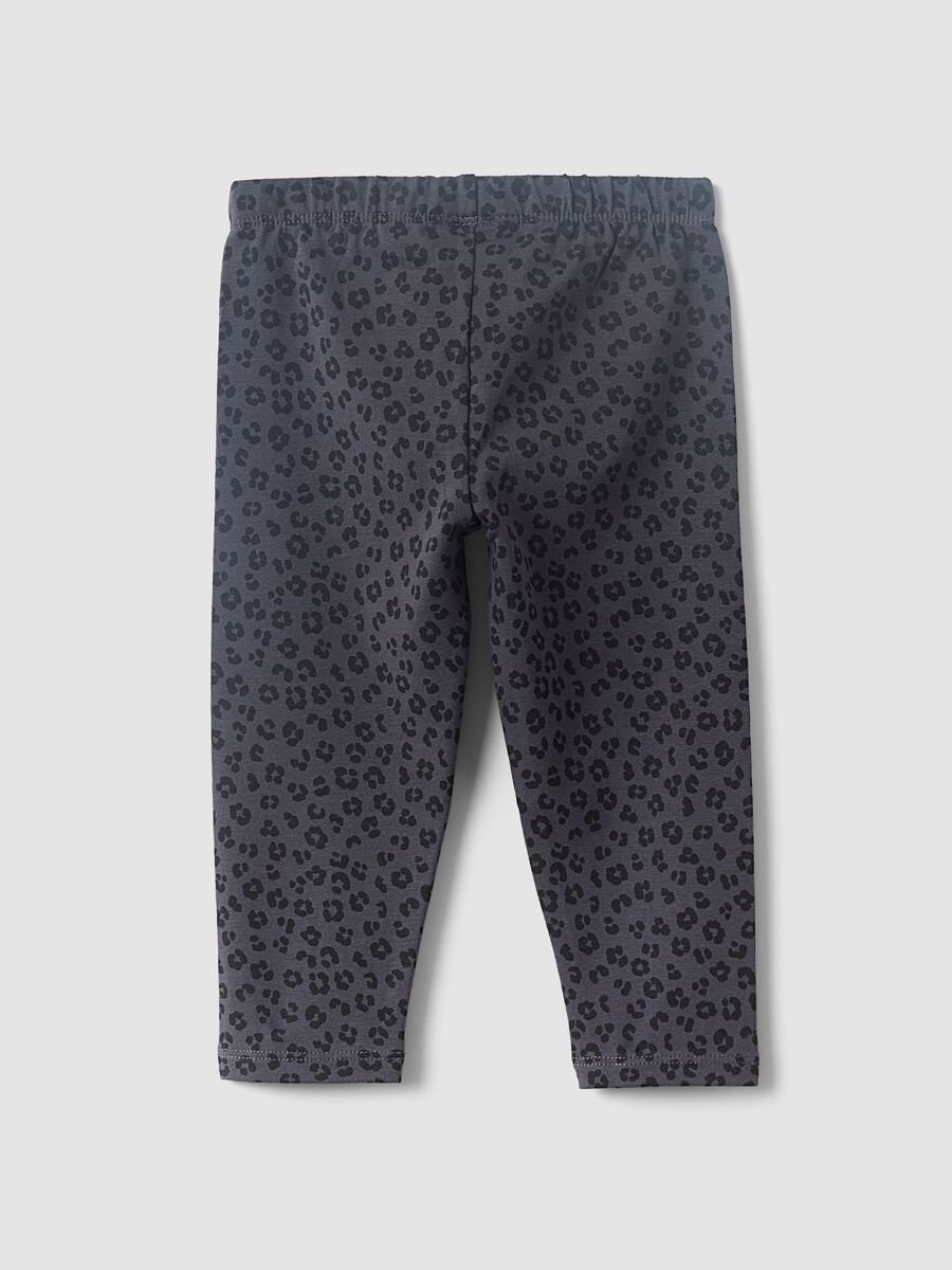 Black organic cotton-blend leggings with animal print for baby girl_1