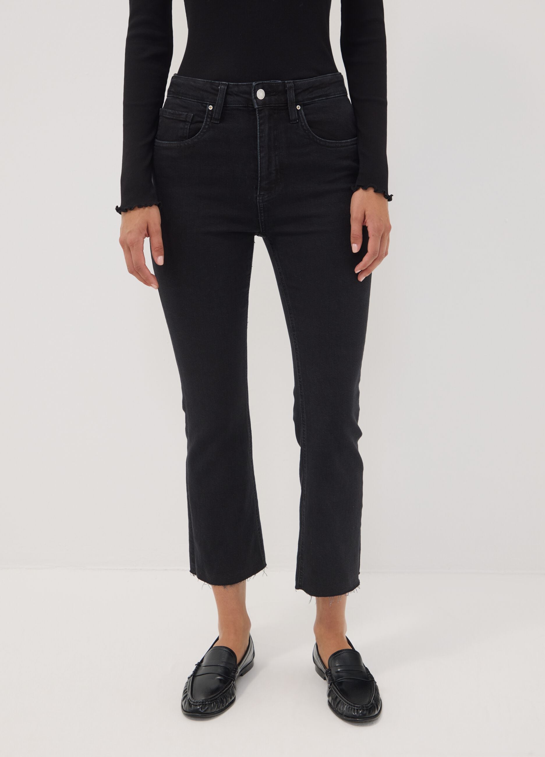 Black stretch-cotton denim flare-fit jeans