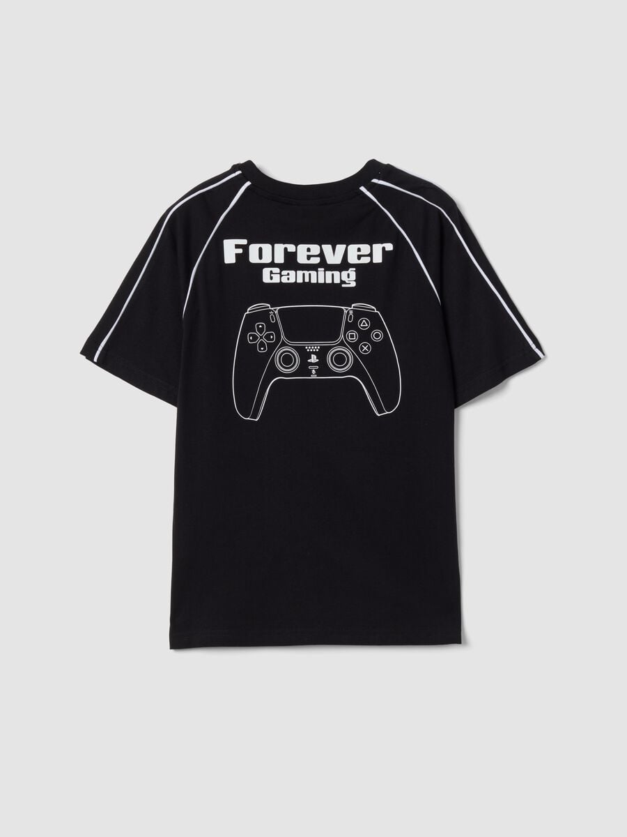 Black pure cotton crew-neck T-shirt with PlayStation print_2