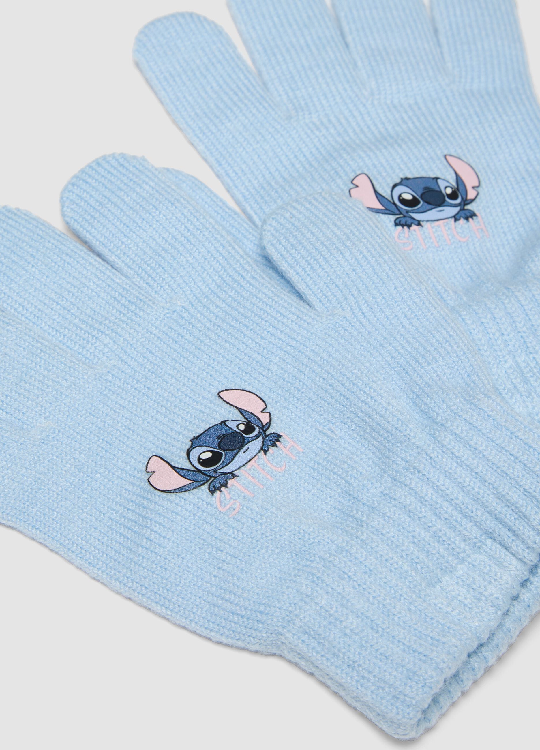 Blue stretch viscose gloves with Lilo & Stitch print